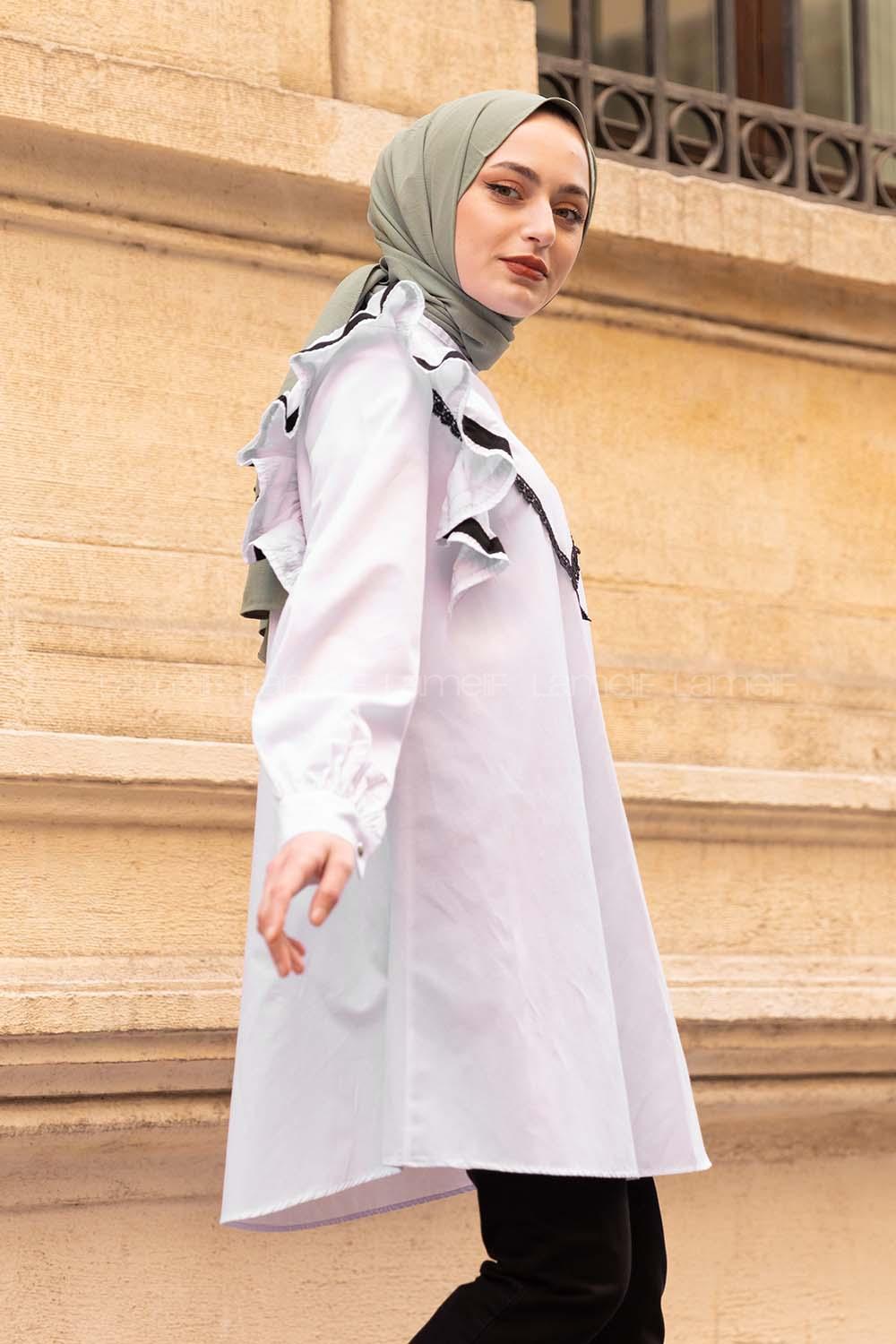 Modalamelif Önü Dantel Detaylı Beyaz