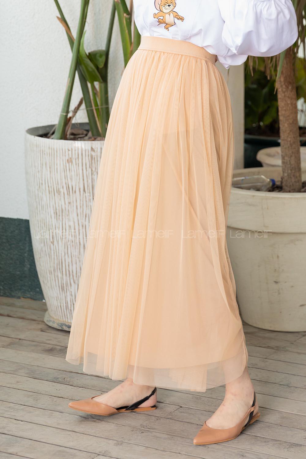 Modalamelif Beli Lastikli Tül Etek Sütlü Kahve