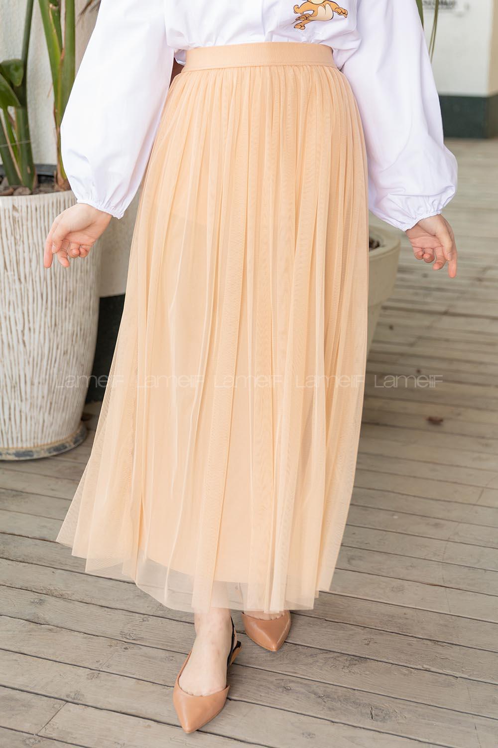 Modalamelif Beli Lastikli Tül Etek Sütlü Kahve