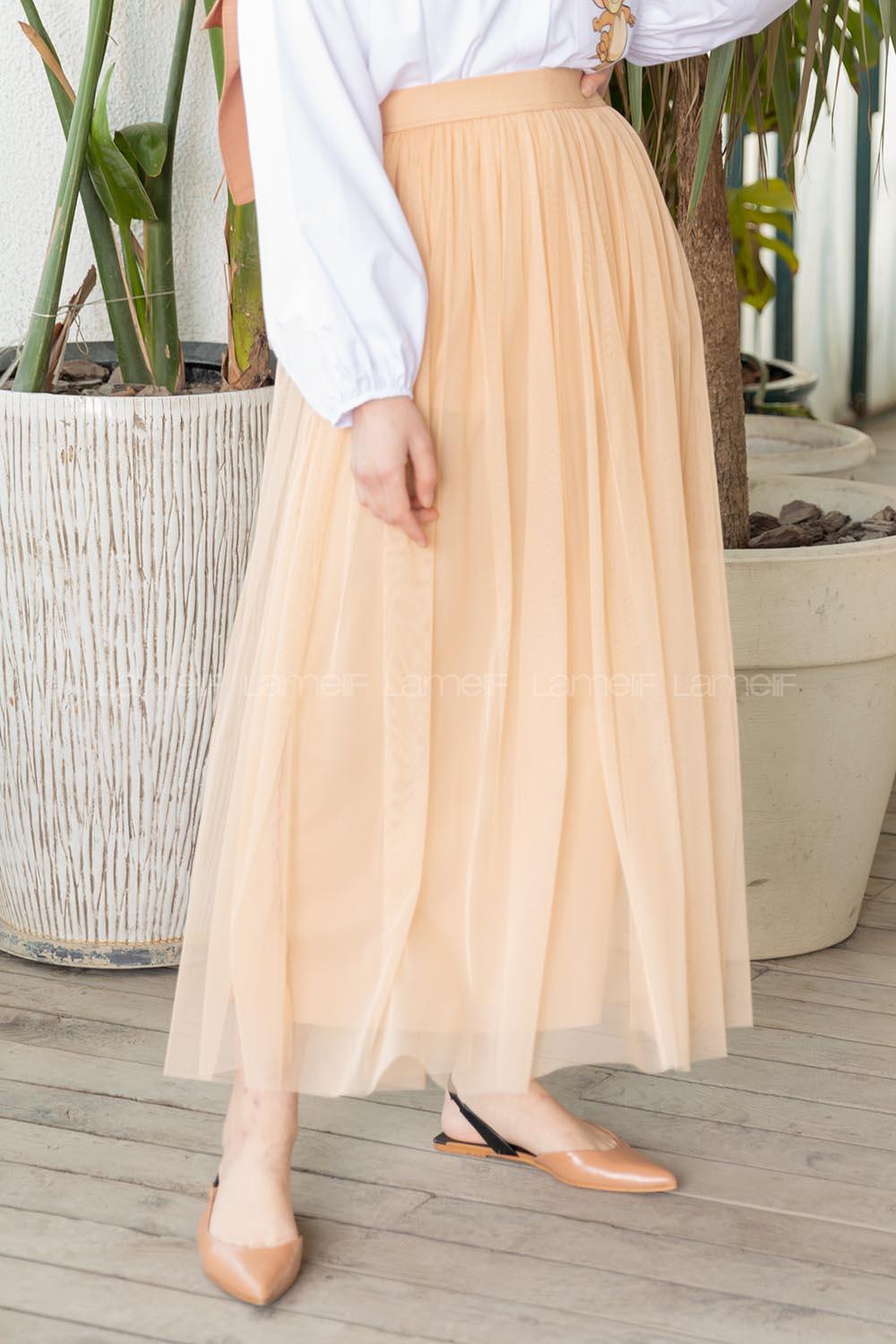 Modalamelif Beli Lastikli Tül Etek Sütlü Kahve