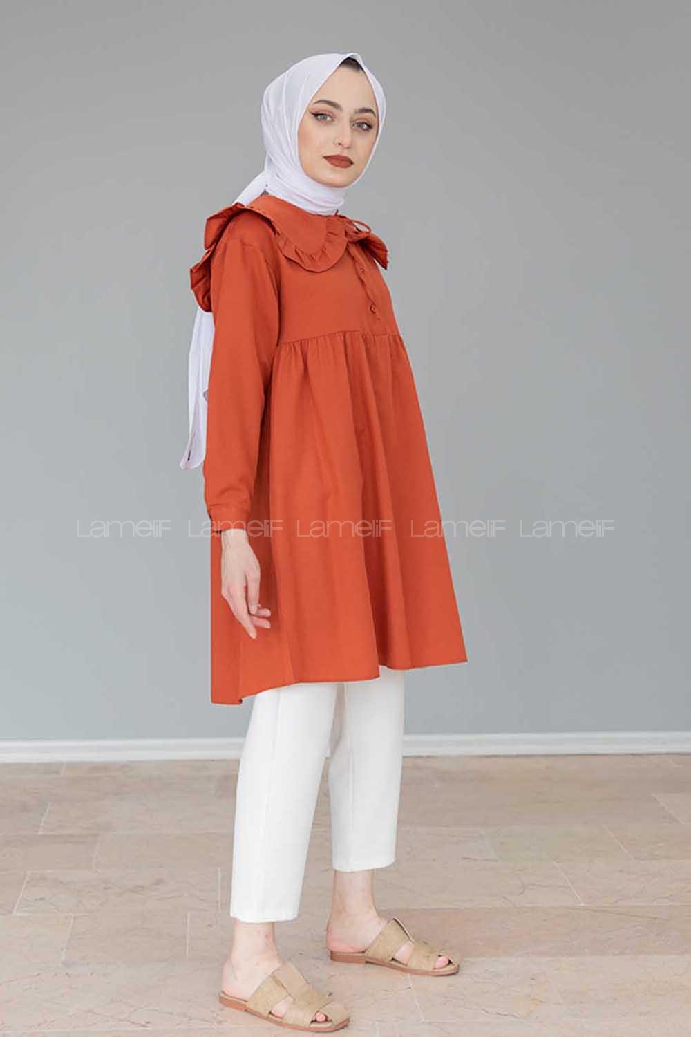 Modalamelif Katlı Yaka Tunik Taba