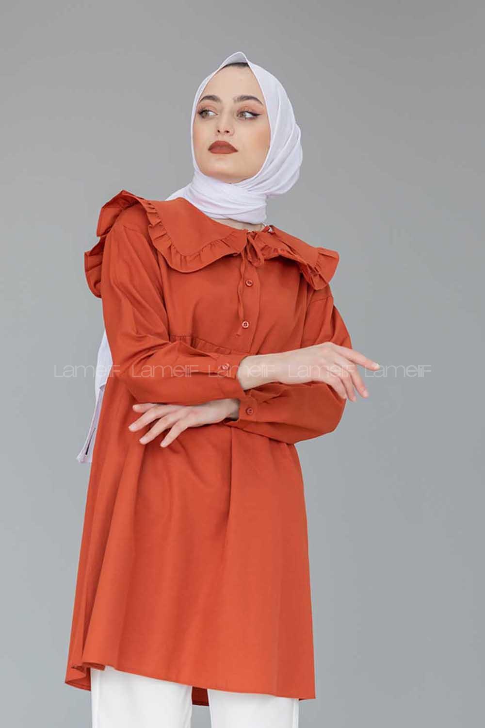 Modalamelif Katlı Yaka Tunik Taba