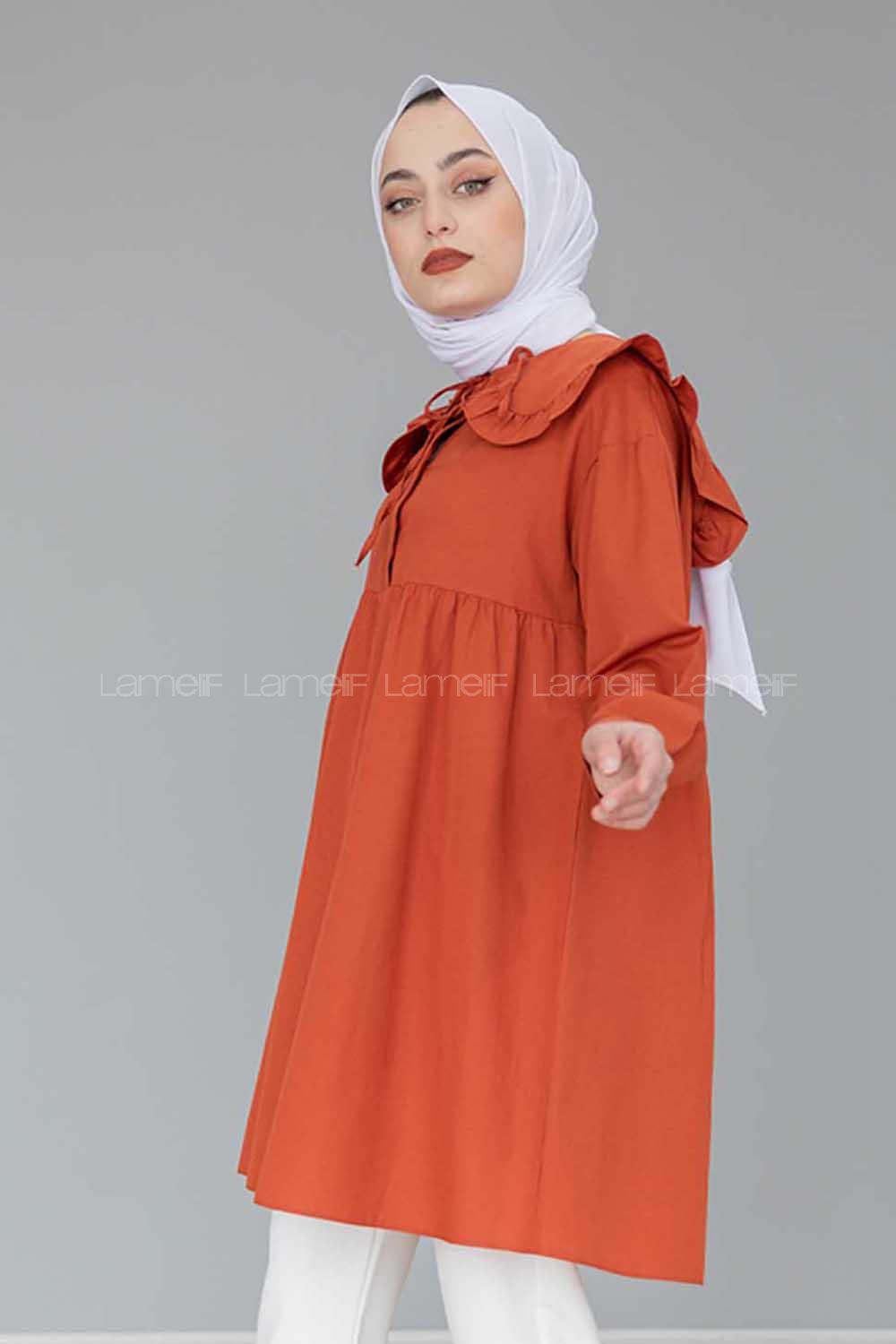 Modalamelif Katlı Yaka Tunik Taba