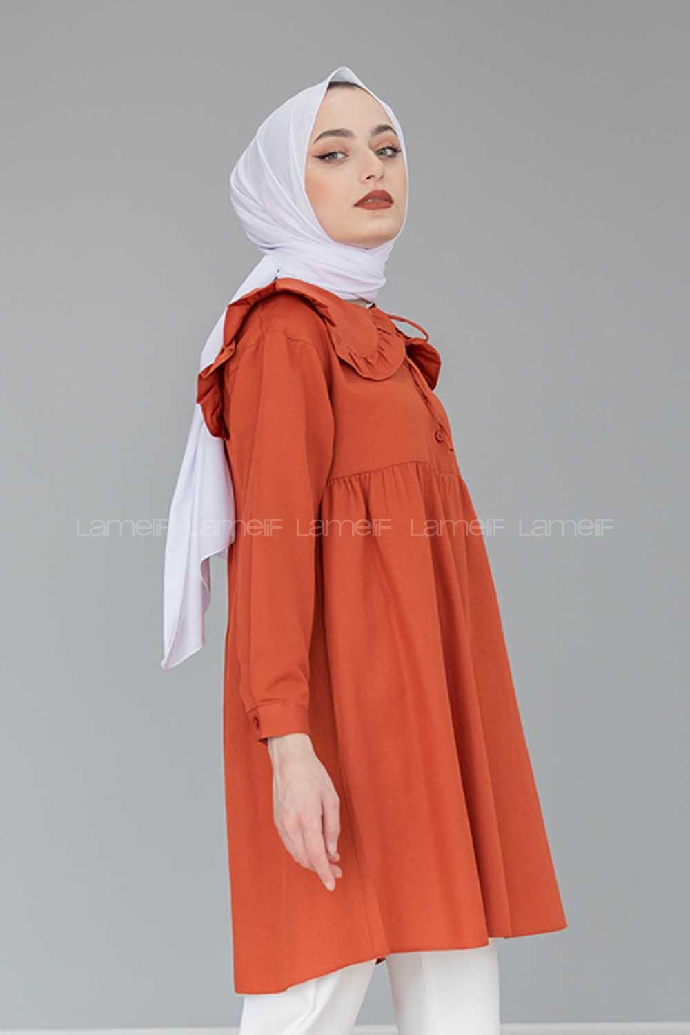 Modalamelif Katlı Yaka Tunik Taba