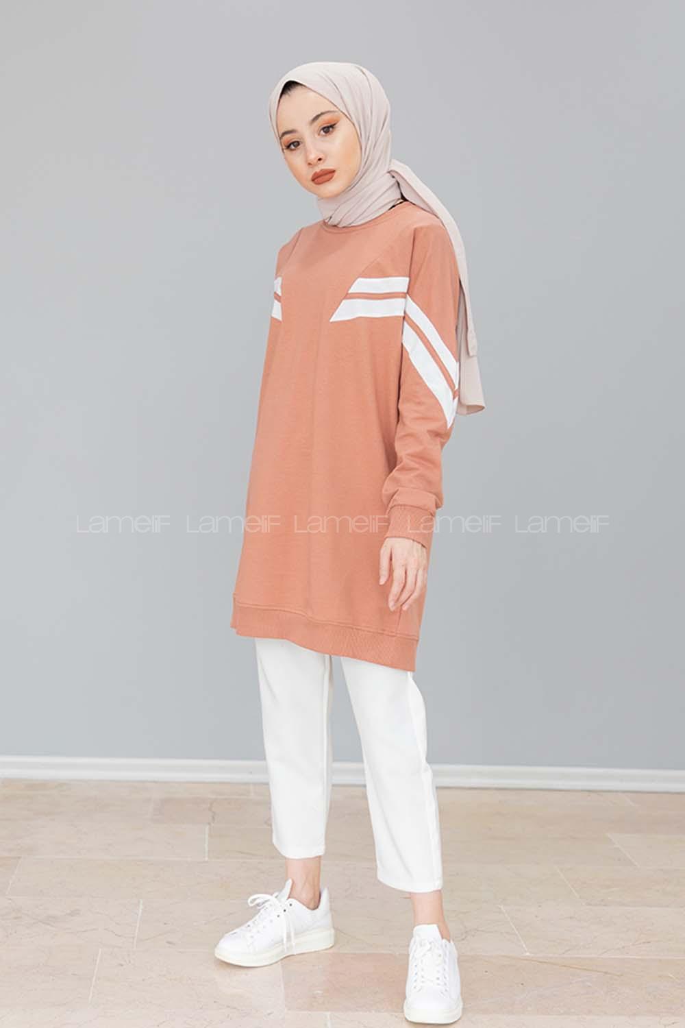 Modalamelif Şeritli Sweat  Pudra