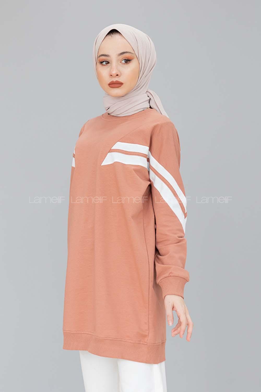 Modalamelif Şeritli Sweat  Pudra