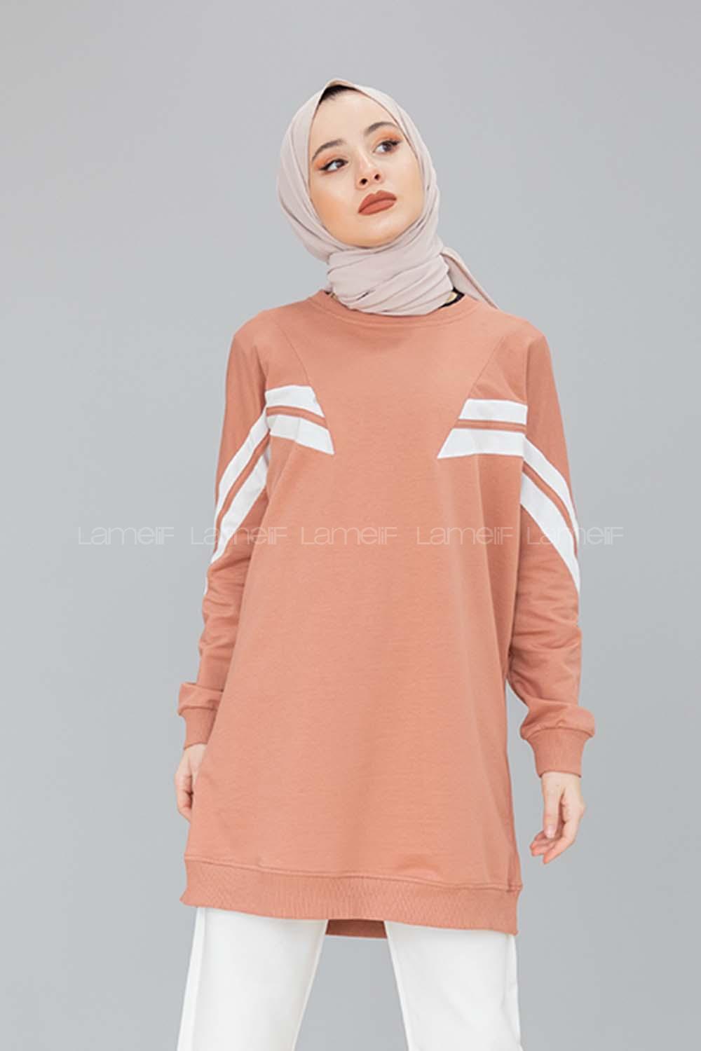 Modalamelif Şeritli Sweat  Pudra