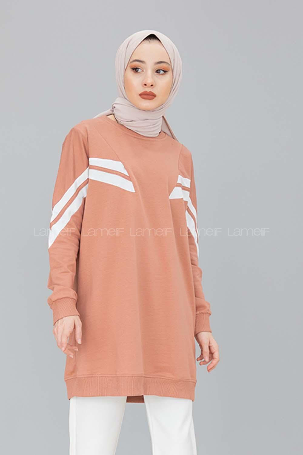 Modalamelif Şeritli Sweat  Pudra