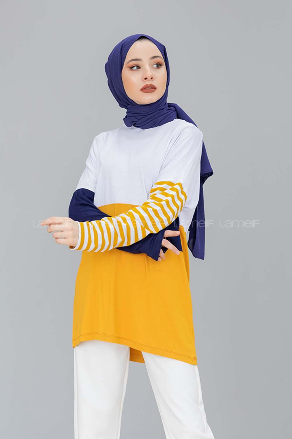 Modalamelif Tek Cepli  Garnili Tunik  Hardal Sarısı