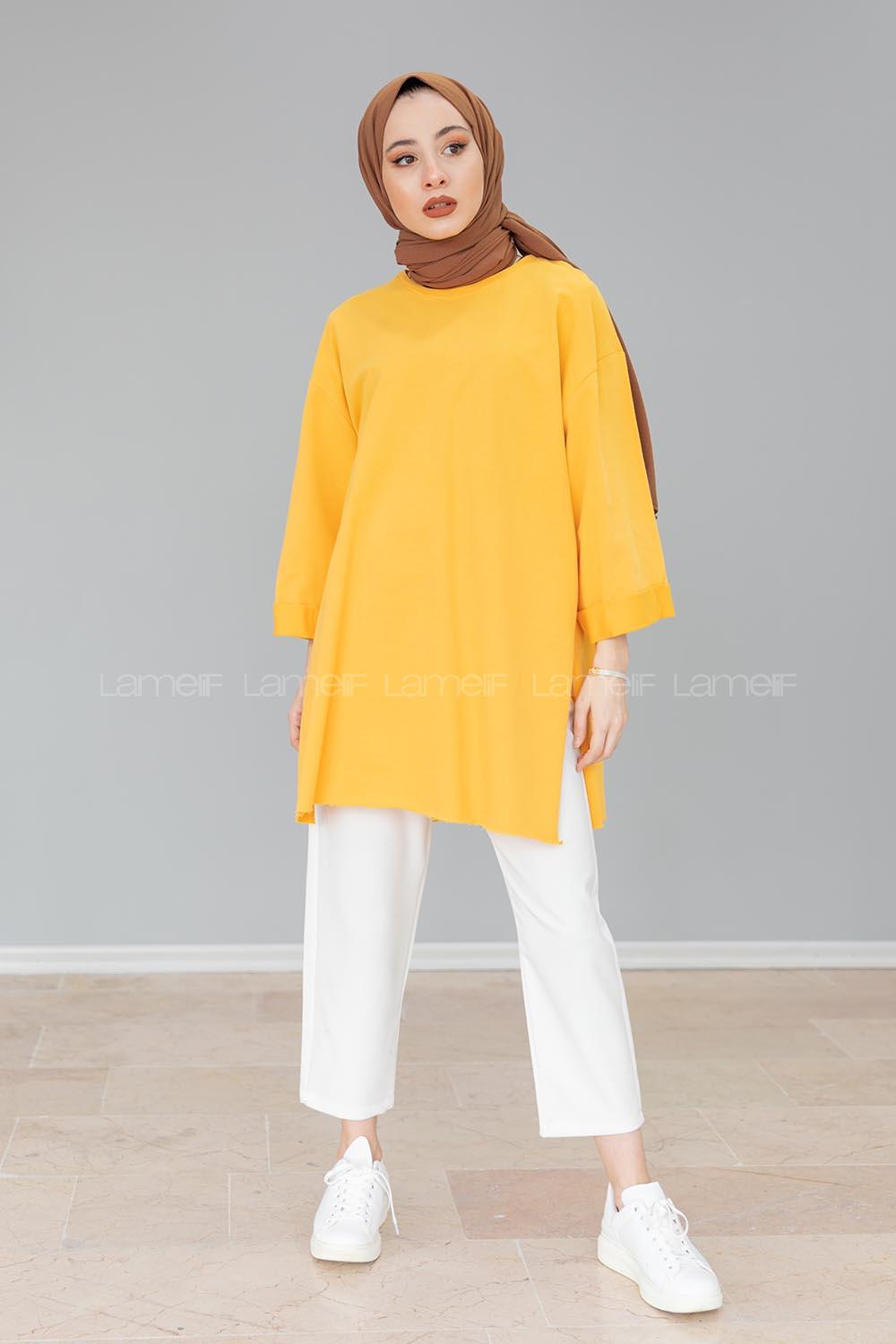 Modalamelif Yarım Kol Düz Sweat  Hardal Sarısı