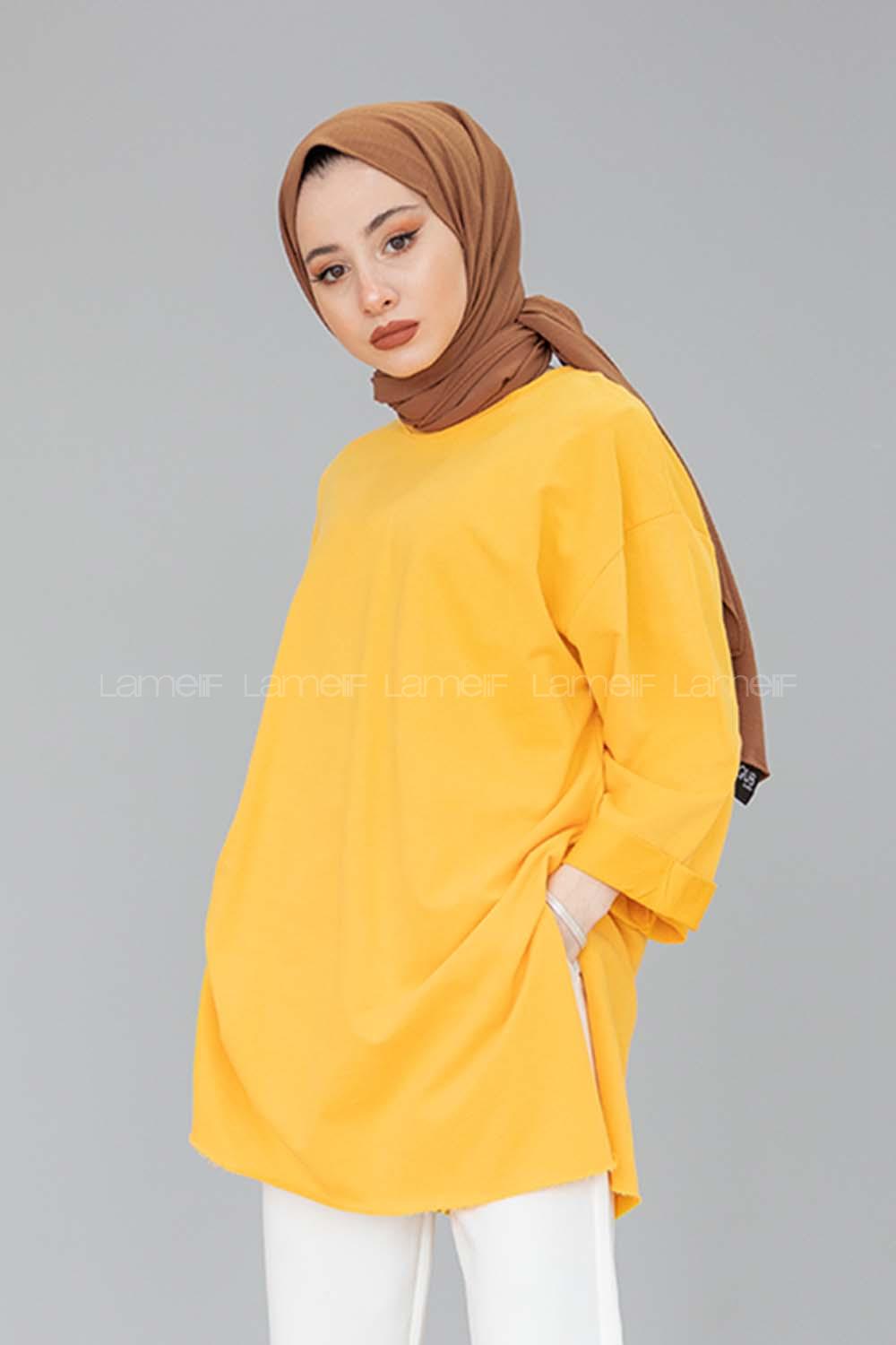 Modalamelif Yarım Kol Düz Sweat  Hardal Sarısı