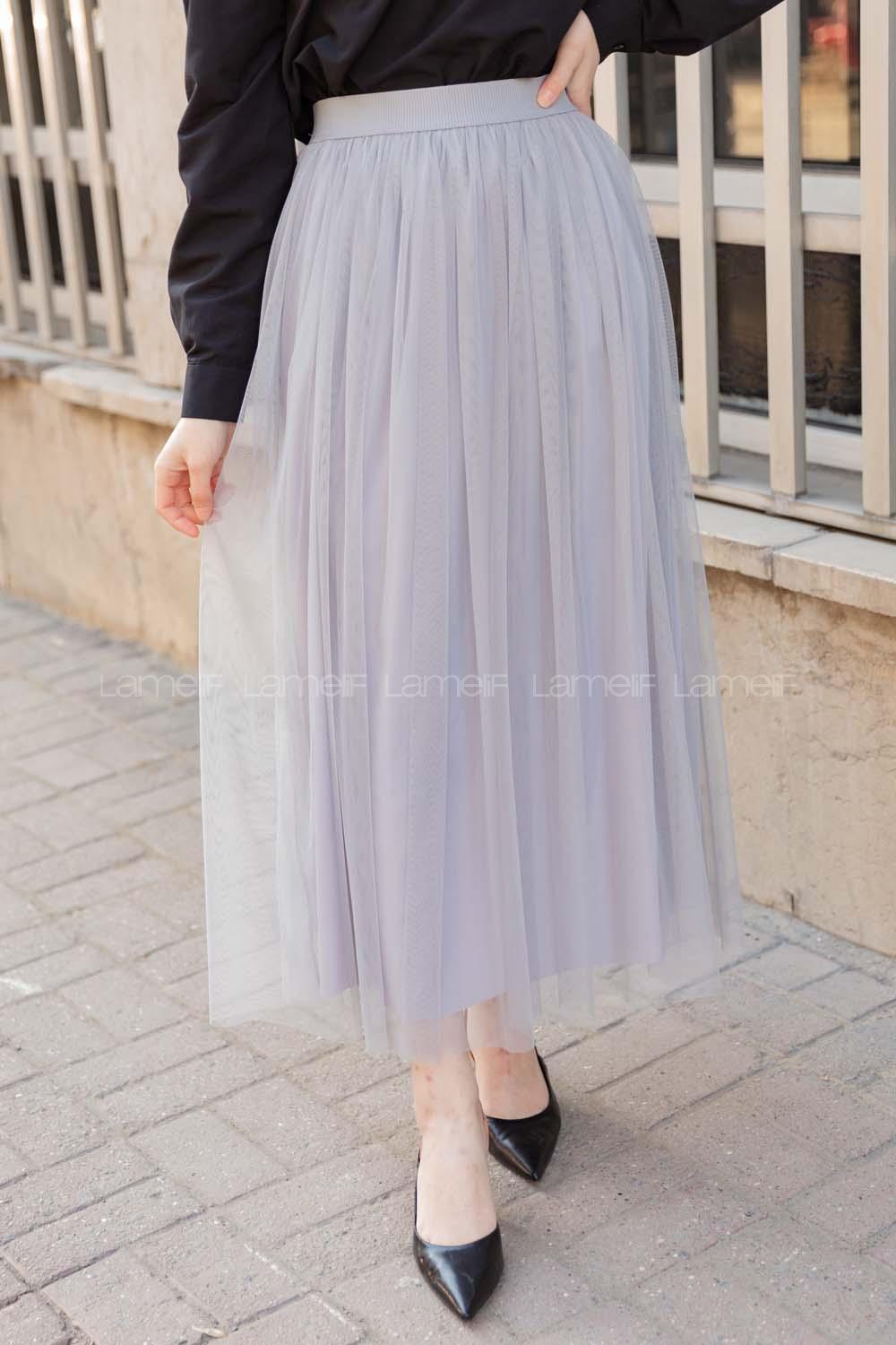 Modalamelif Beli Lastikli Tül Etek Gri