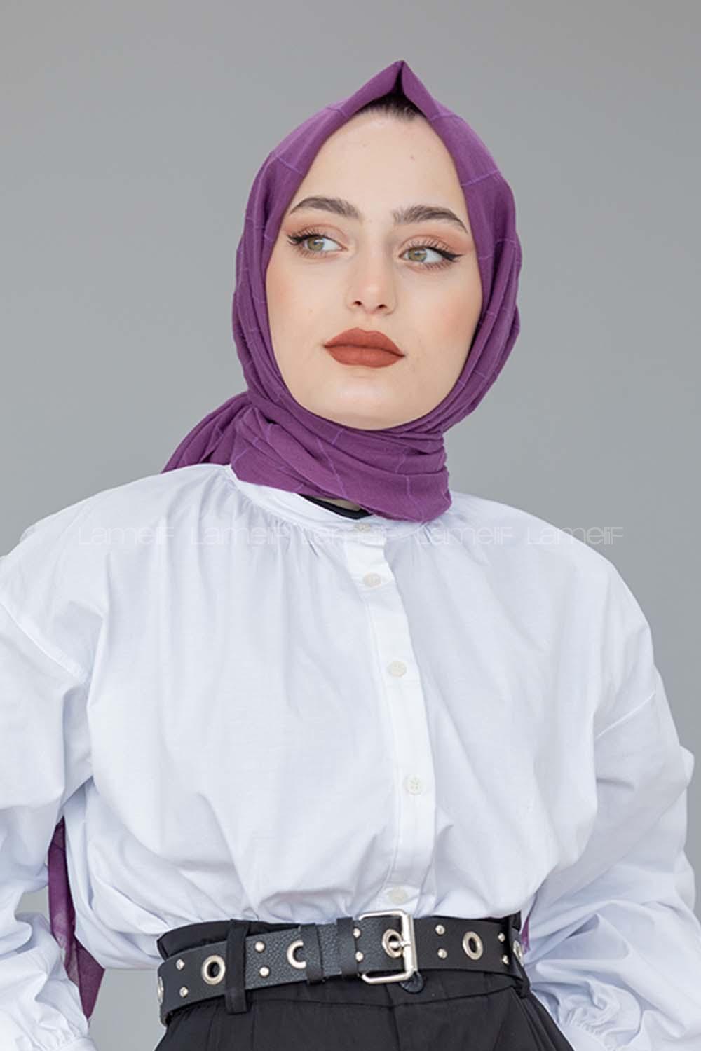 Modalamelif Açık Mor Çizgi Dokuma Şal