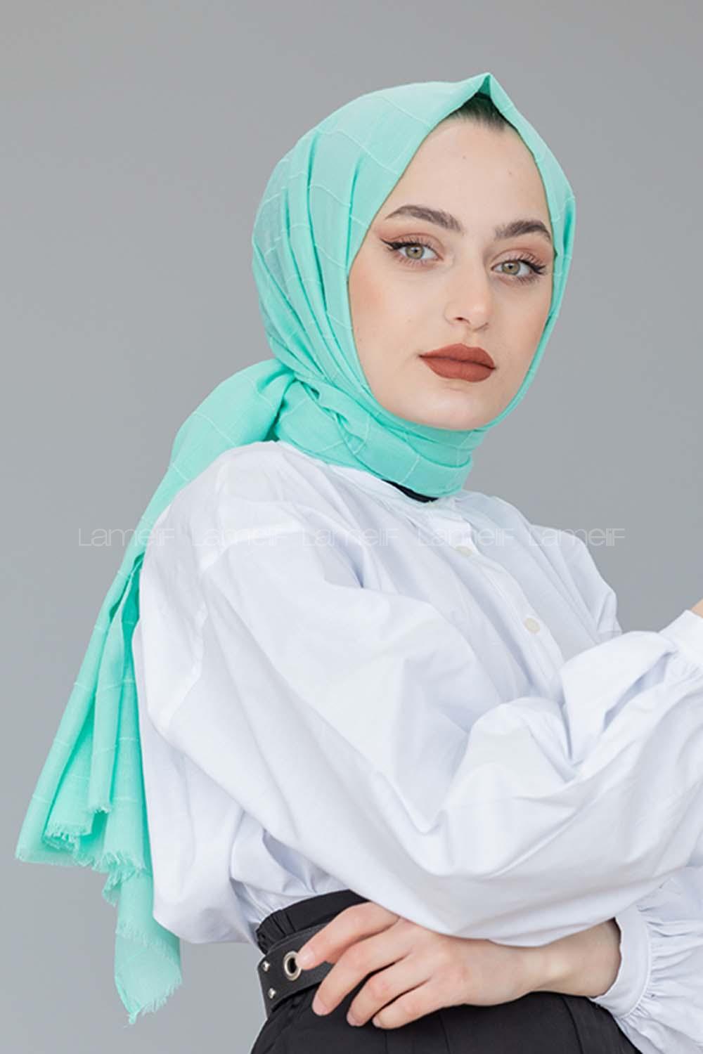 Lamelif Su Yeşili Çizgi Dokuma Şal