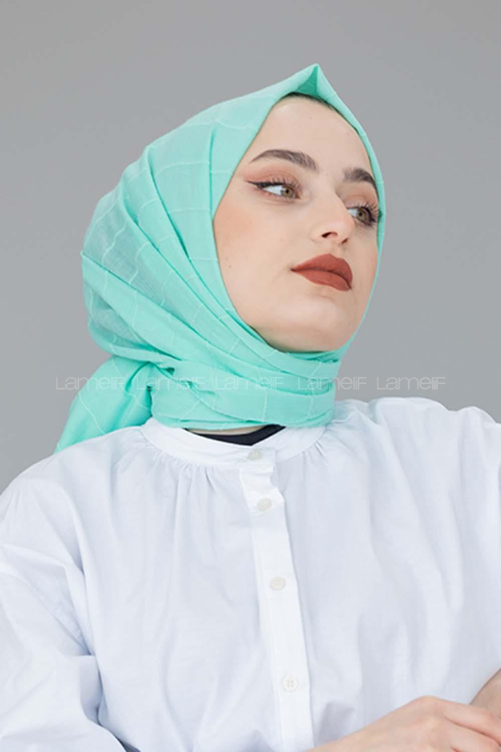 Lamelif Su Yeşili Çizgi Dokuma Şal