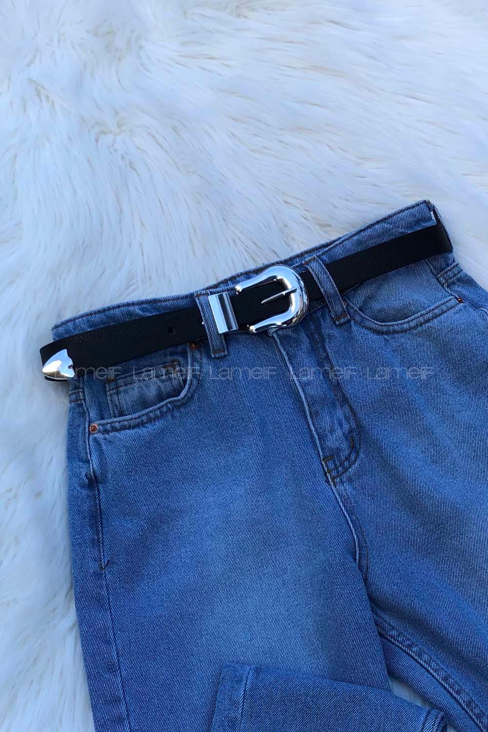 Modalamelif Arp Tokalı Gümüş Kemer Siyah