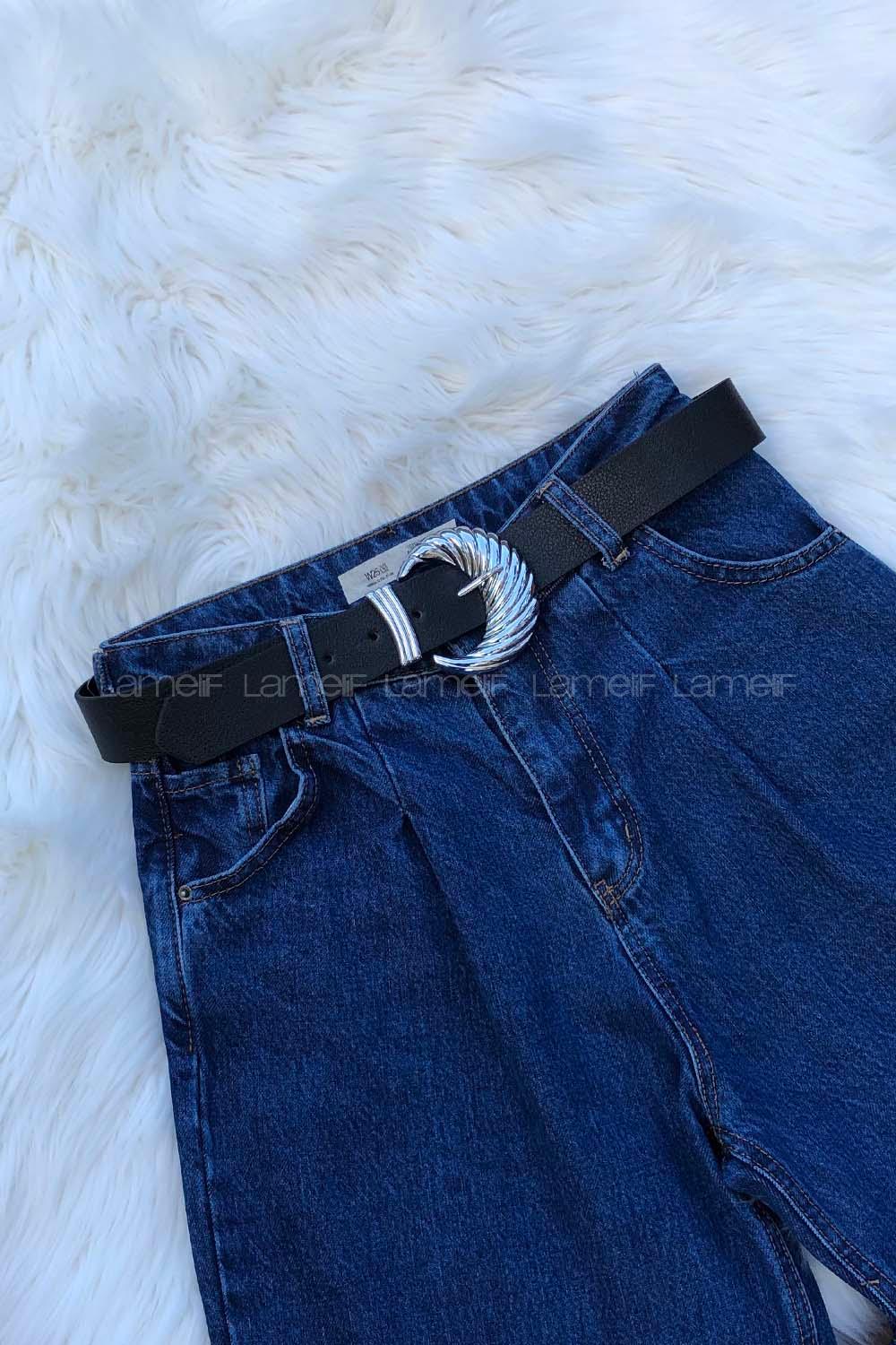 Modalamelif Ay Tokalı Gümüş  Kemer Siyah