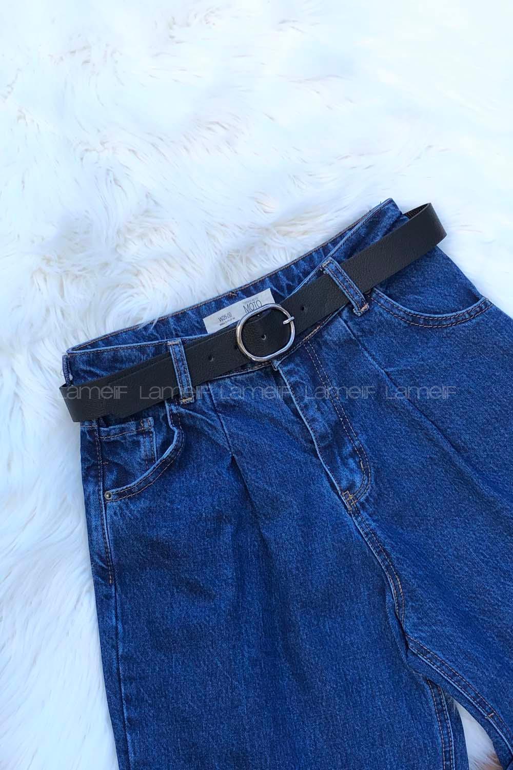 Modalamelif Geniş Elips Tokalı Gümüş Kemer Siyah