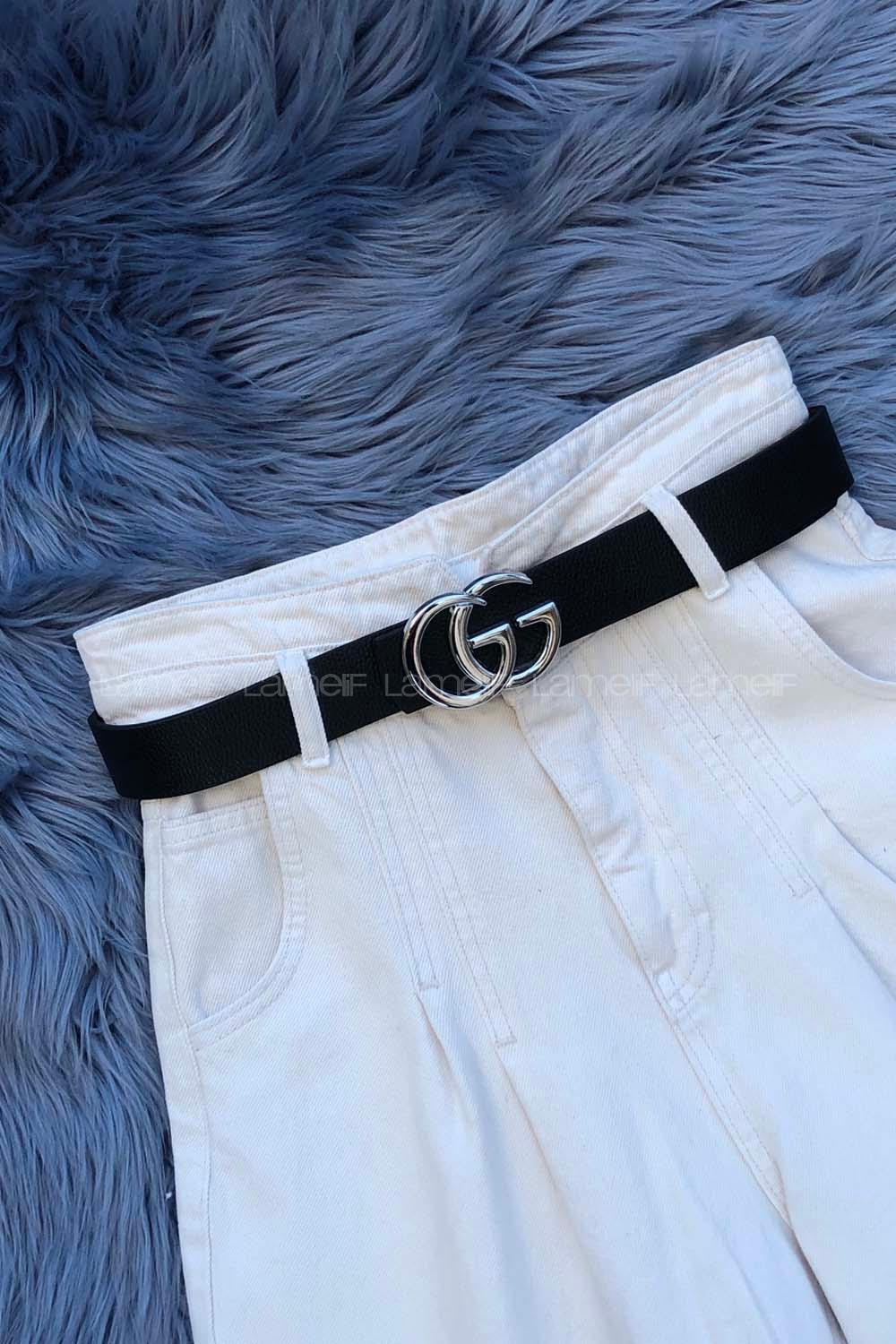 Modalamelif GG Tokalı Kemer Gümüş Siyah