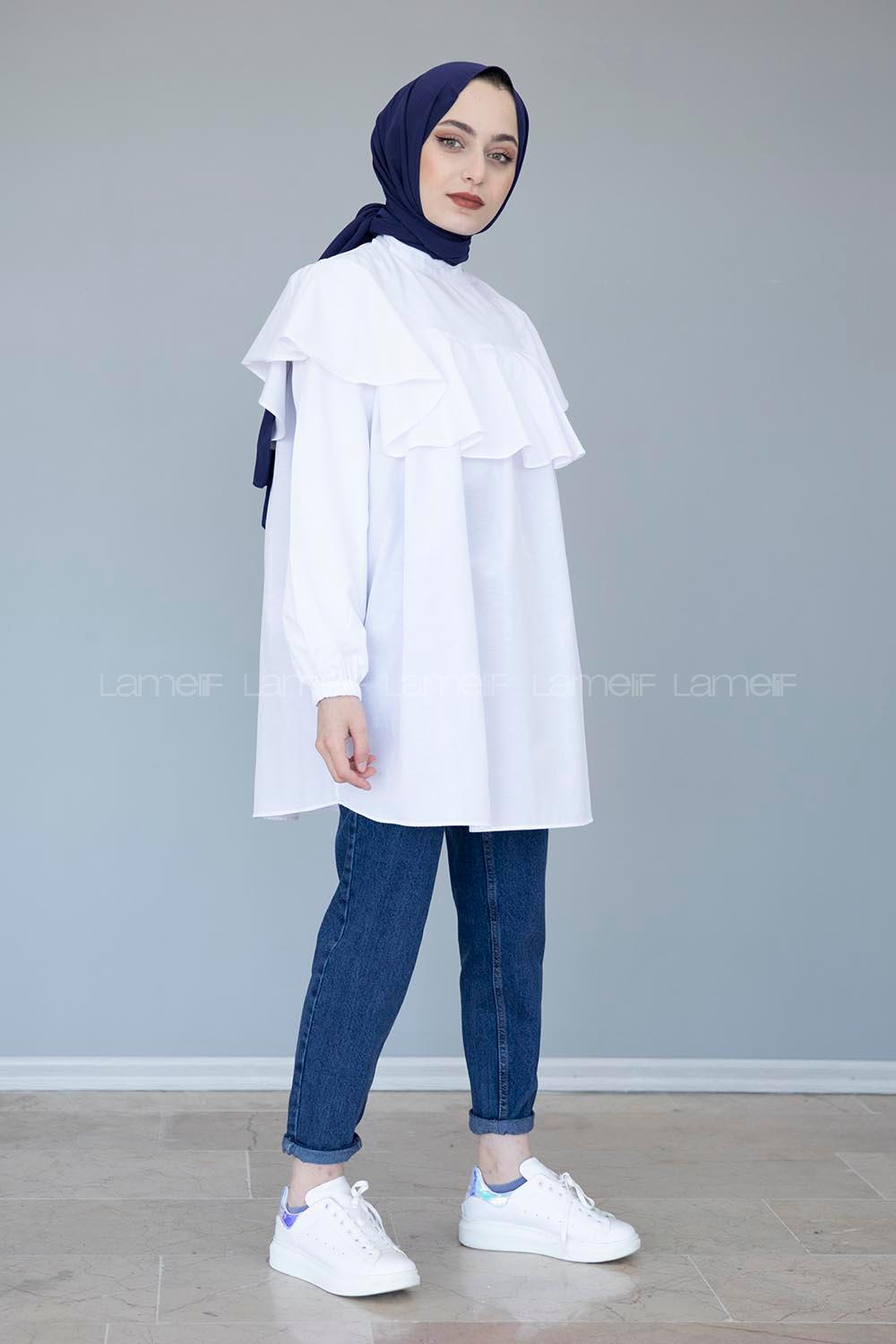 Modalamelif Hakim Yaka Kol Lastik Tunik Ekru