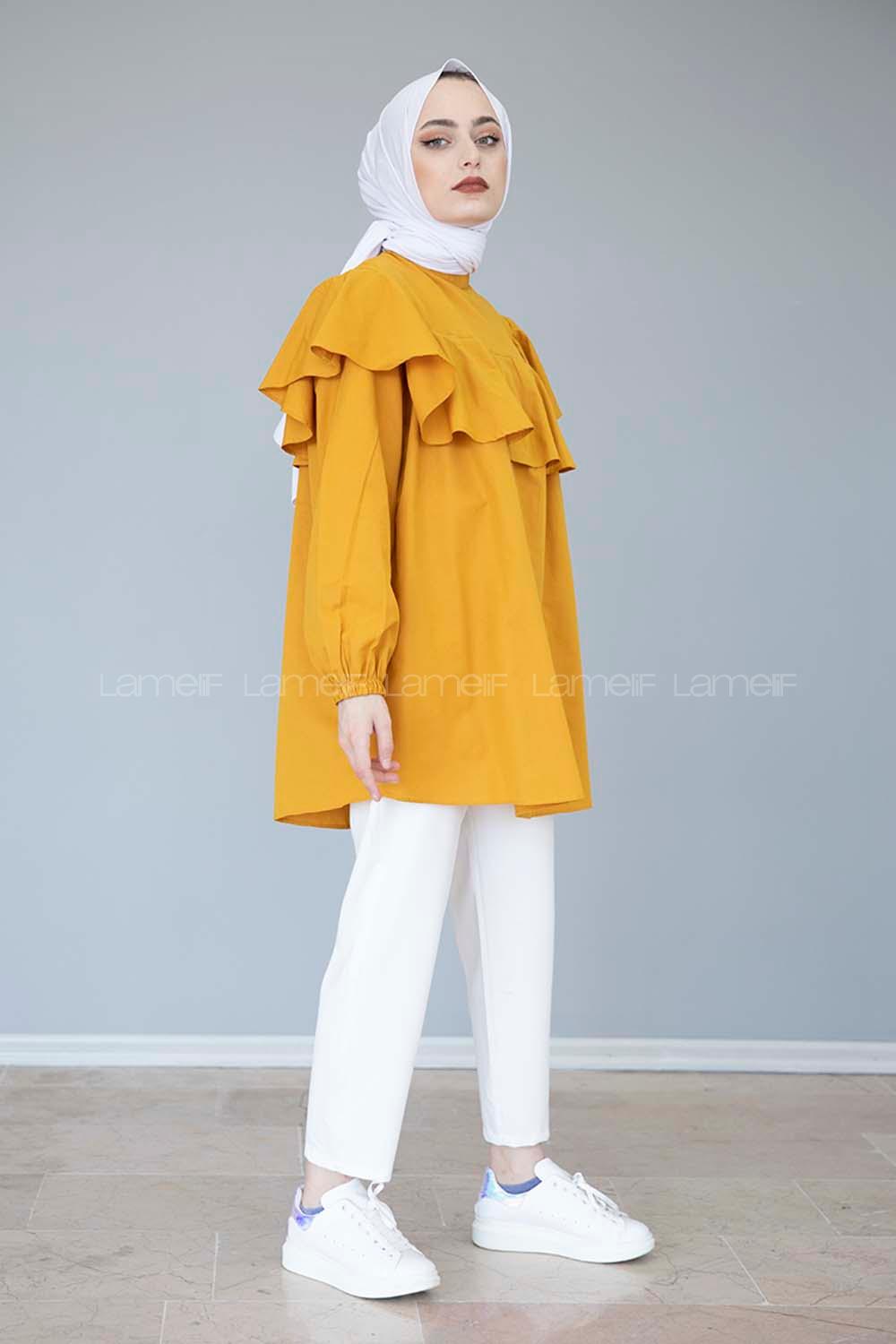 Modalamelif Hakim Yaka Kol Lastik Tunik Hardal Sarısı