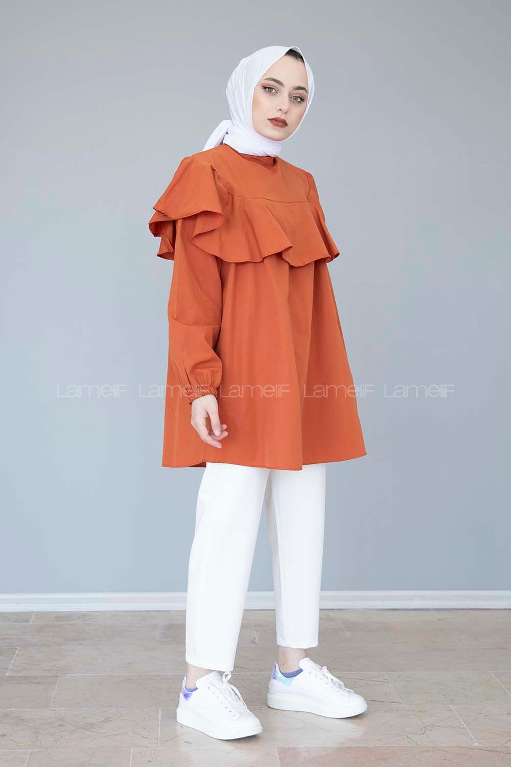 Modalamelif Hakim Yaka Kol Lastik Tunik Kiremit