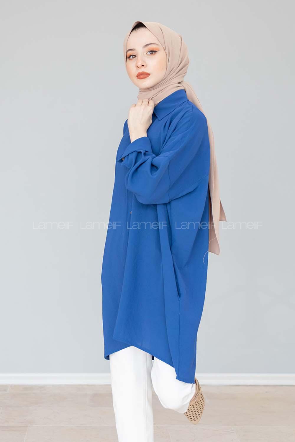 Modalamelif Önü Düğmeli Gizli Cep Detaylı Gömlek İndigo