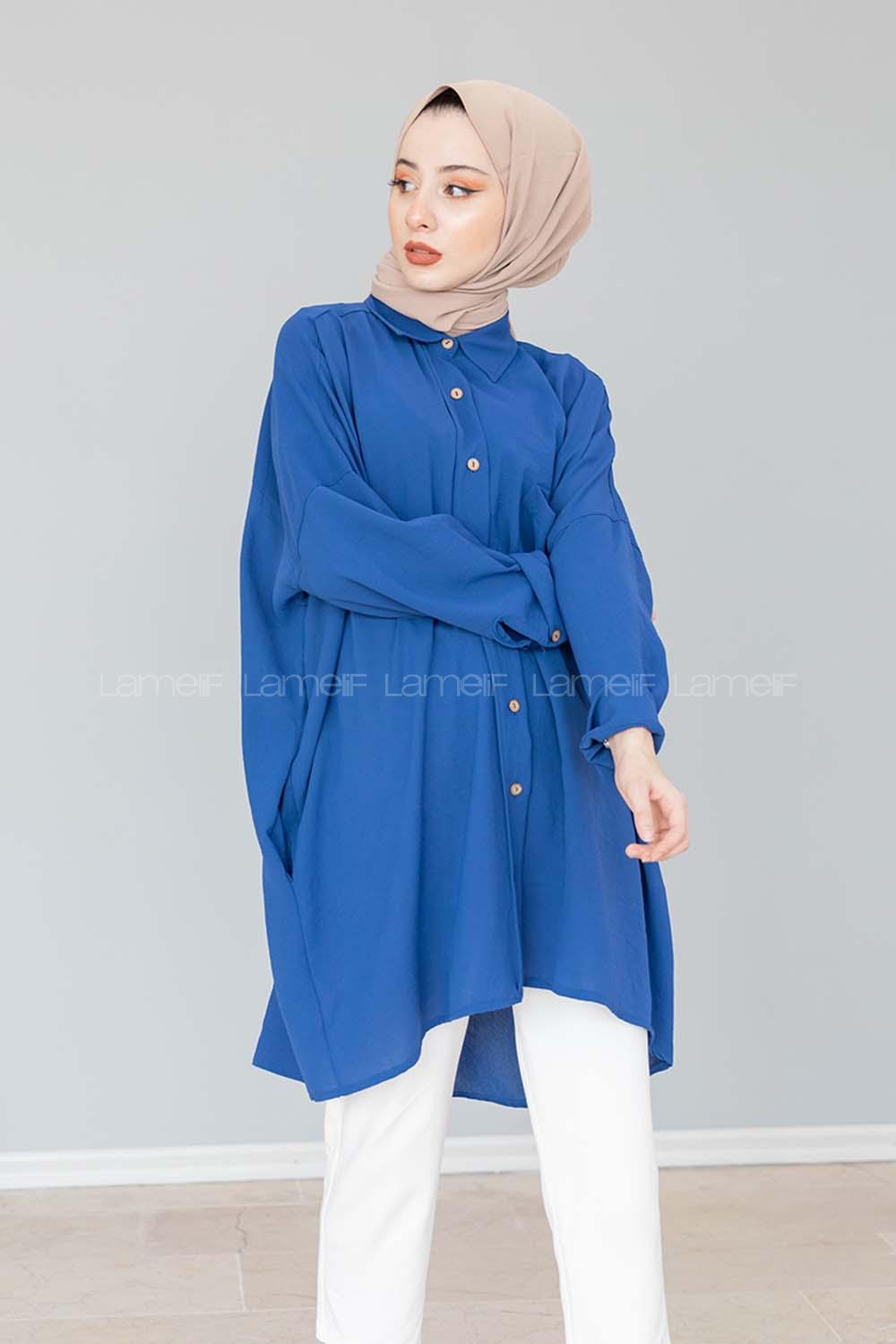 Modalamelif Önü Düğmeli Gizli Cep Detaylı Gömlek İndigo