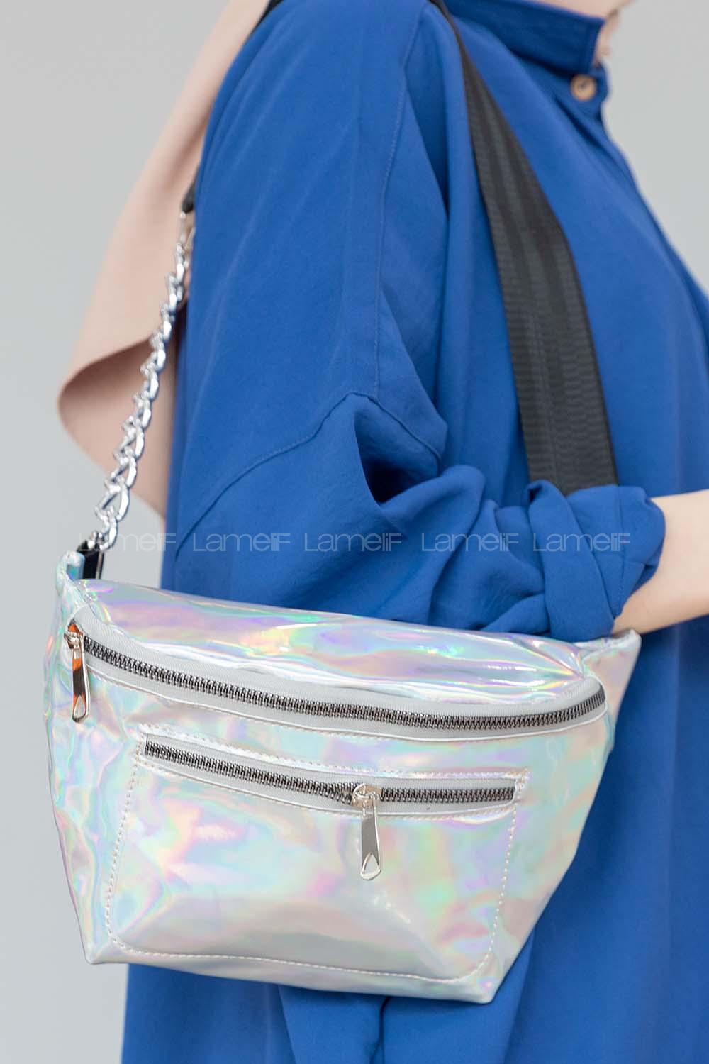 Modalamelif Parlak Renk Bel Çantası Gri