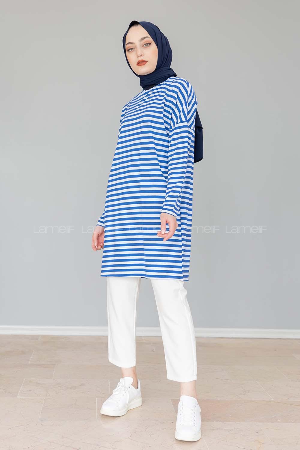 Modalamelif Yaka Çİzgi Detaylı Tunik Mavi