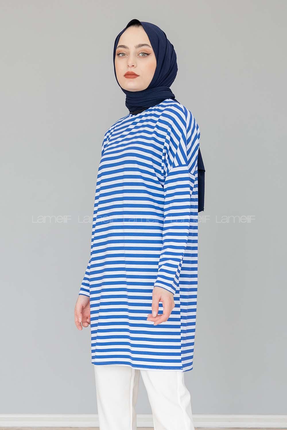 Modalamelif Yaka Çİzgi Detaylı Tunik Mavi