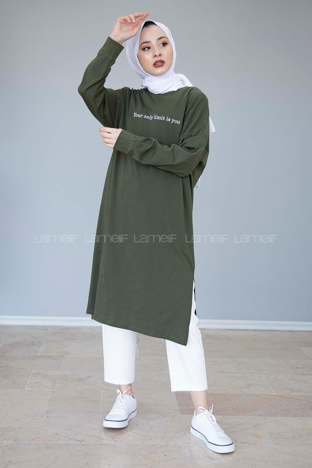 Modalamelif Your Only Limit Yazı Baskılı Tunik Haki