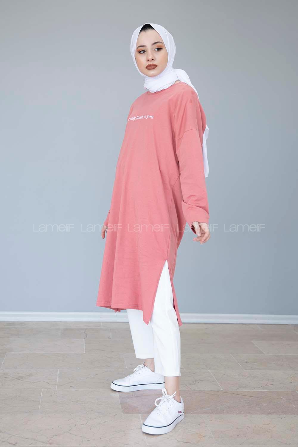 Modalamelif Your Only Limit Yazı Baskılı Tunik Pudra