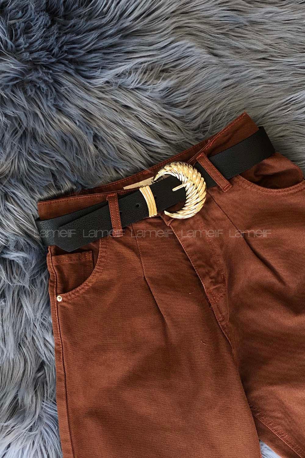 Modalamelif Ay Tokalı Altın  Kemer Siyah