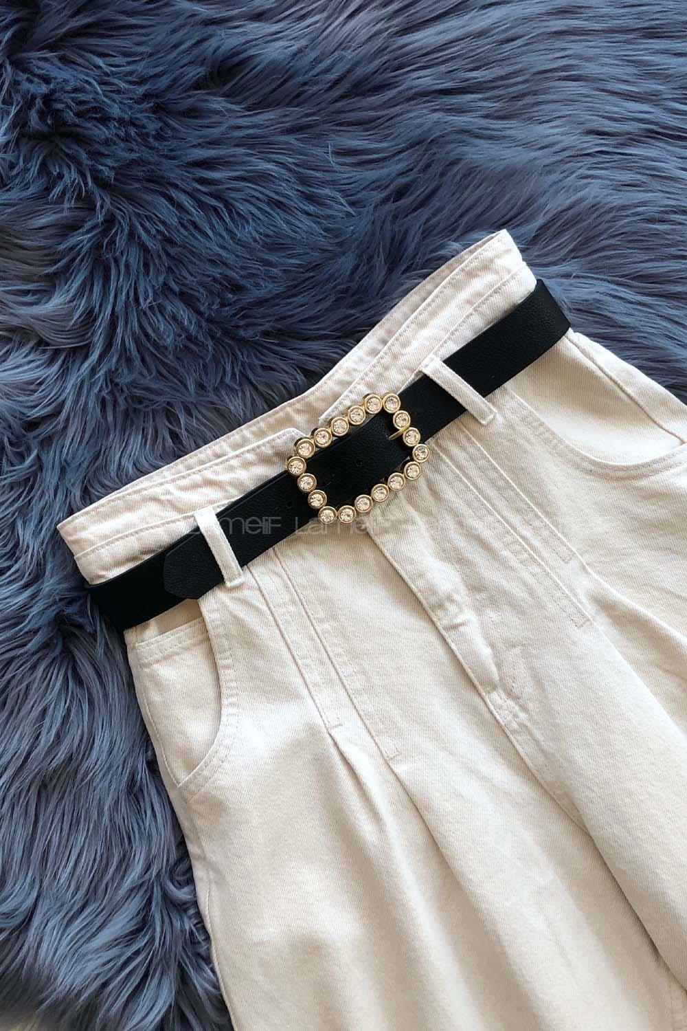 Modalamelif Diktörtgen Tokalı Taşlı Kemer Altın