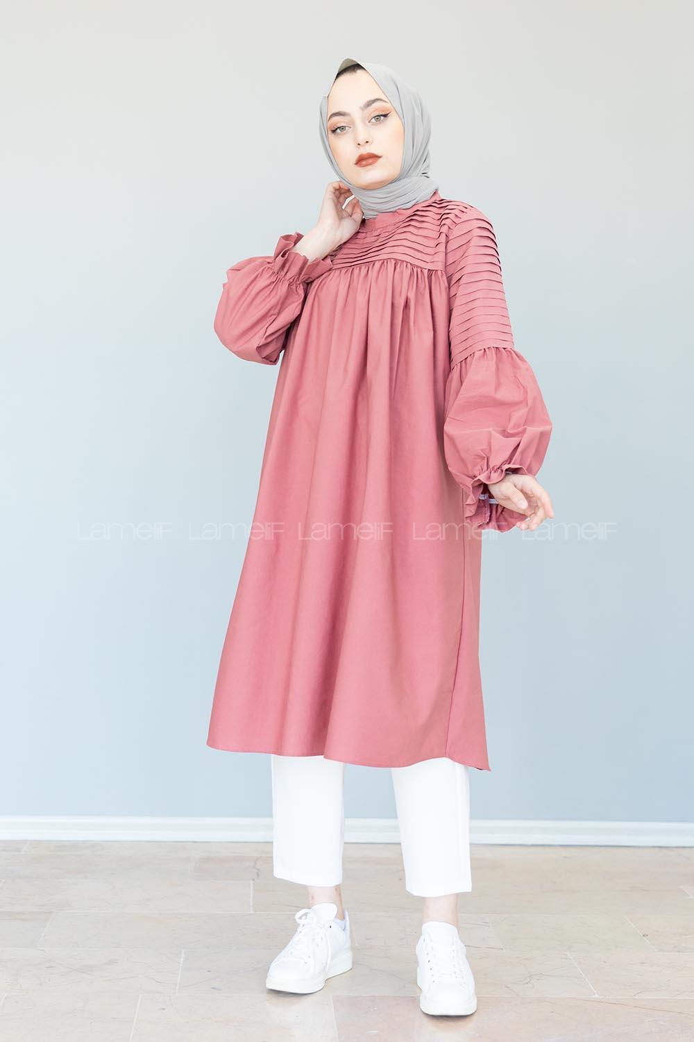 Modalamelif Hakim Yaka  Piliseli Tunik Gül