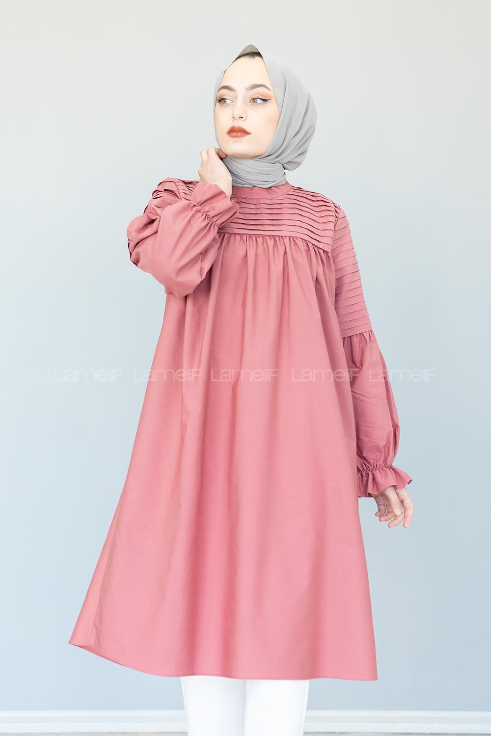 Modalamelif Hakim Yaka  Piliseli Tunik Gül