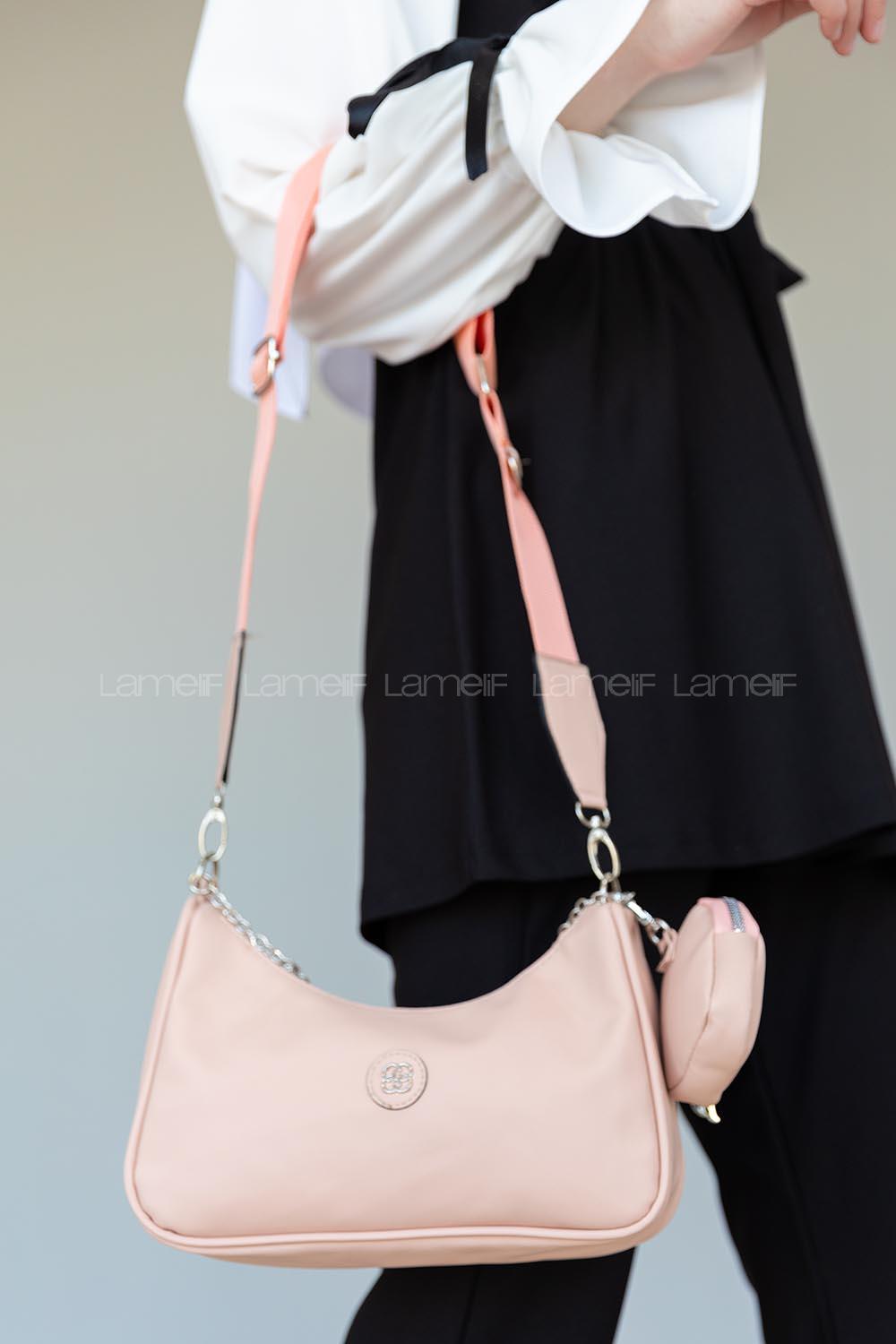 Modalamelif  saten kumaş dokulu ester kol çantası