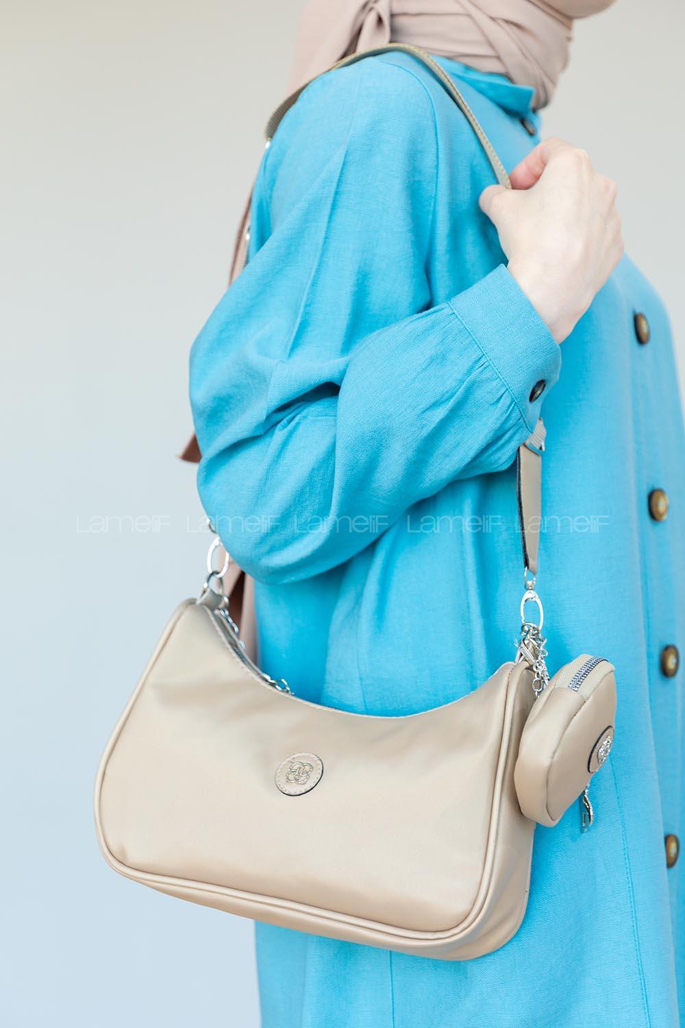 Modalamelif  saten kumaş dokulu ester kol çantası