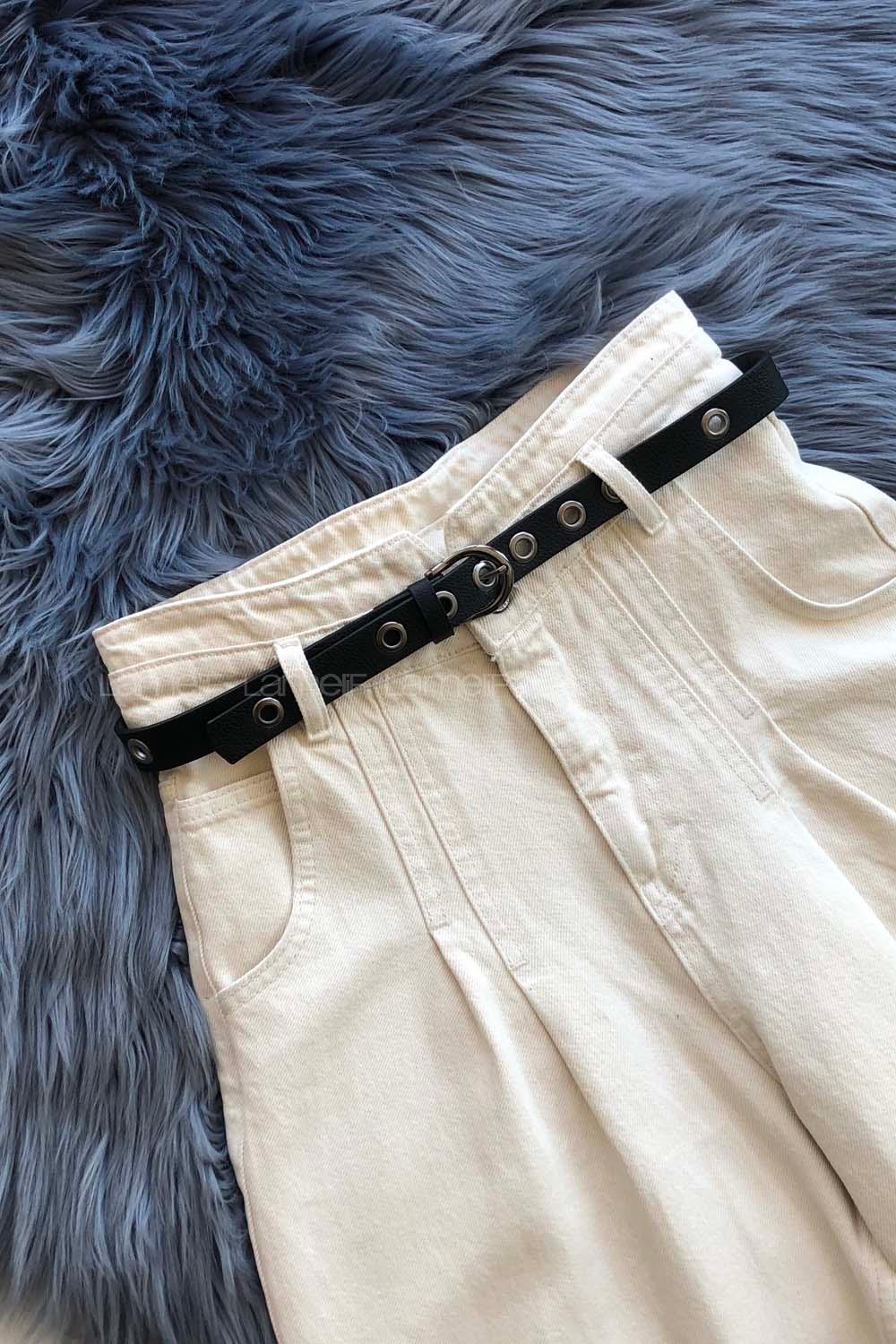 Modalamelif İnce Tokalı Gümüş Metal Delikli Siyah Kemer