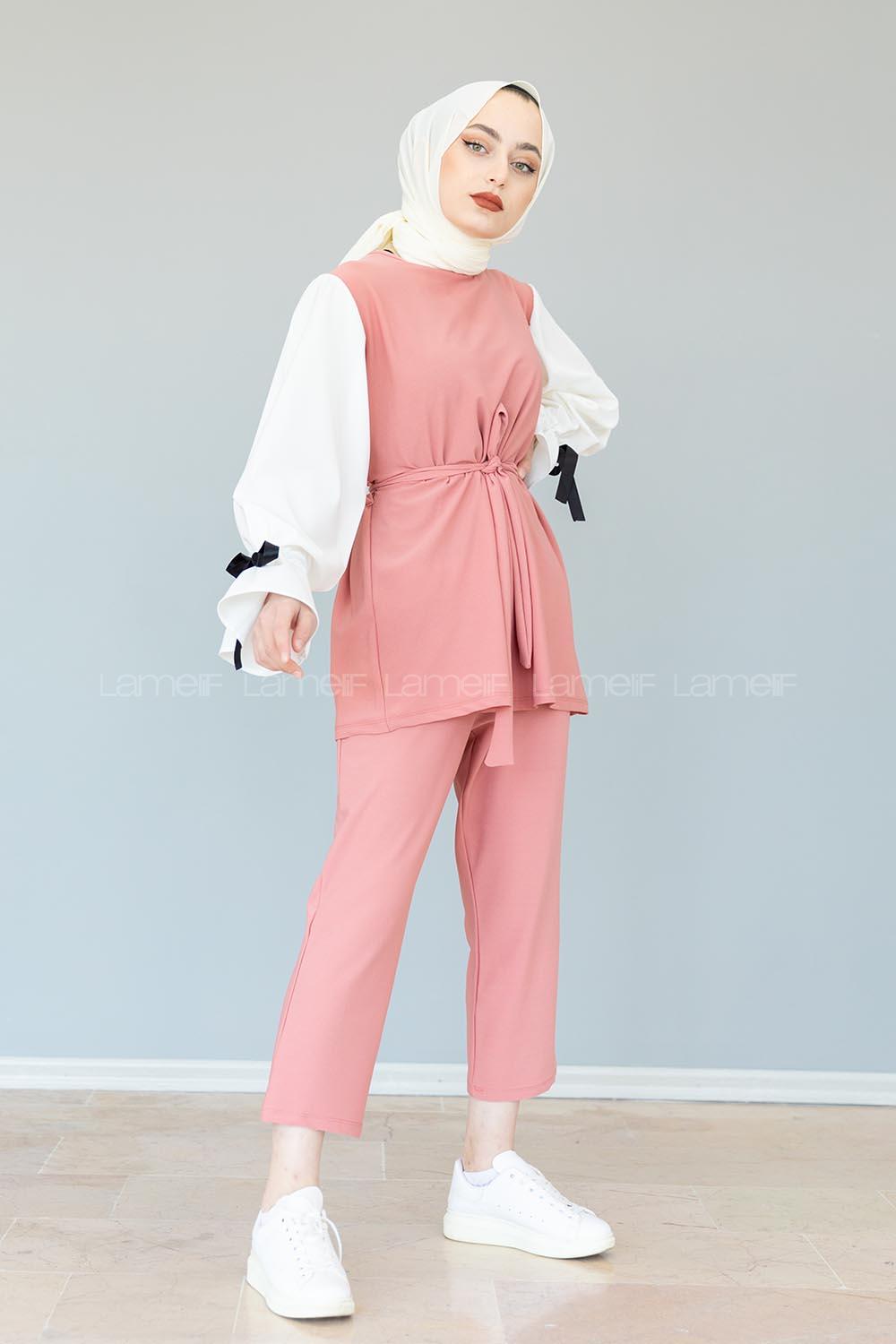 Modalamelif Kol Bağlamalı Garnili Takım Pudra