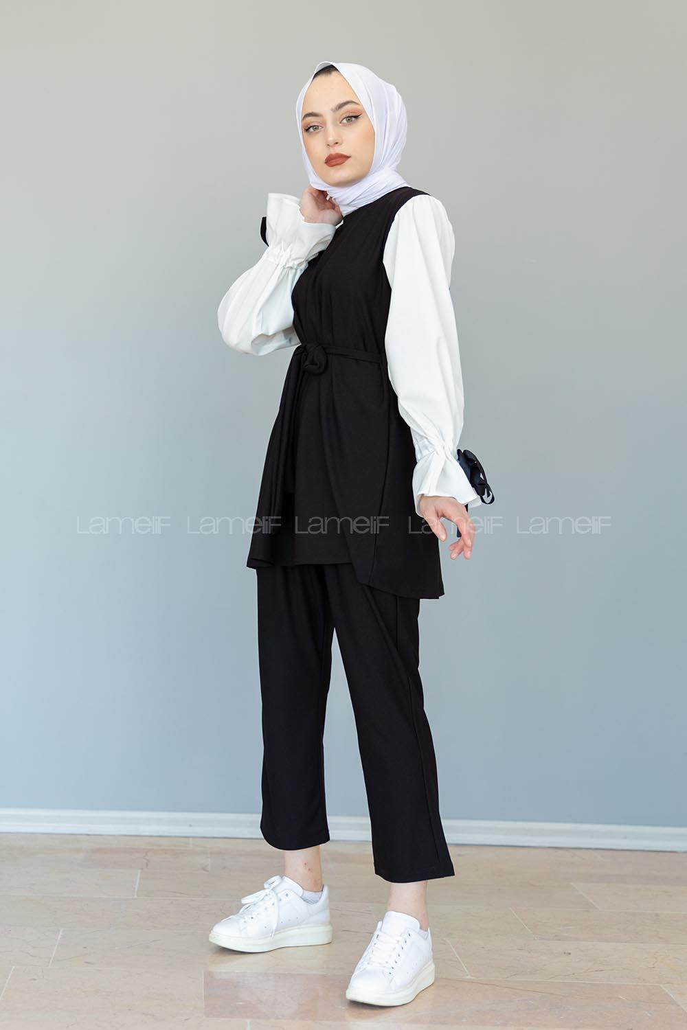 Modalamelif Kol Bağlamalı Garnili Takım Sİyah