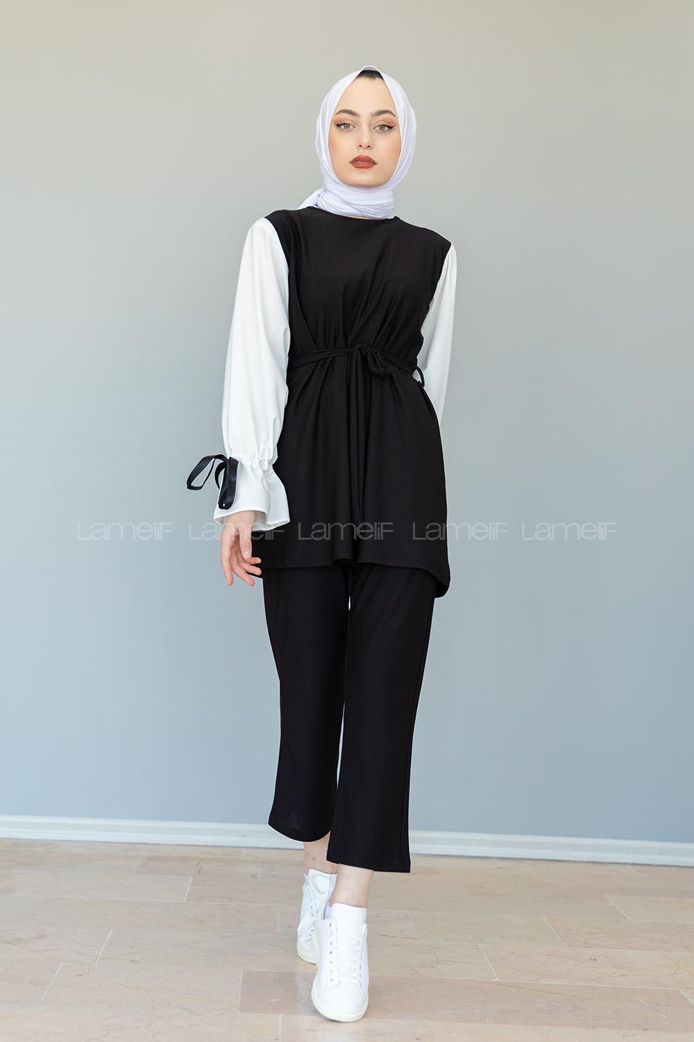 Modalamelif Kol Bağlamalı Garnili Takım Sİyah