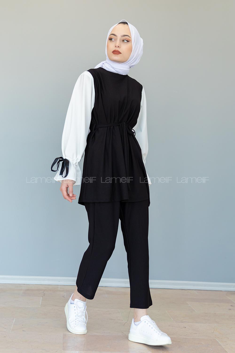 Modalamelif Kol Bağlamalı Garnili Takım Sİyah