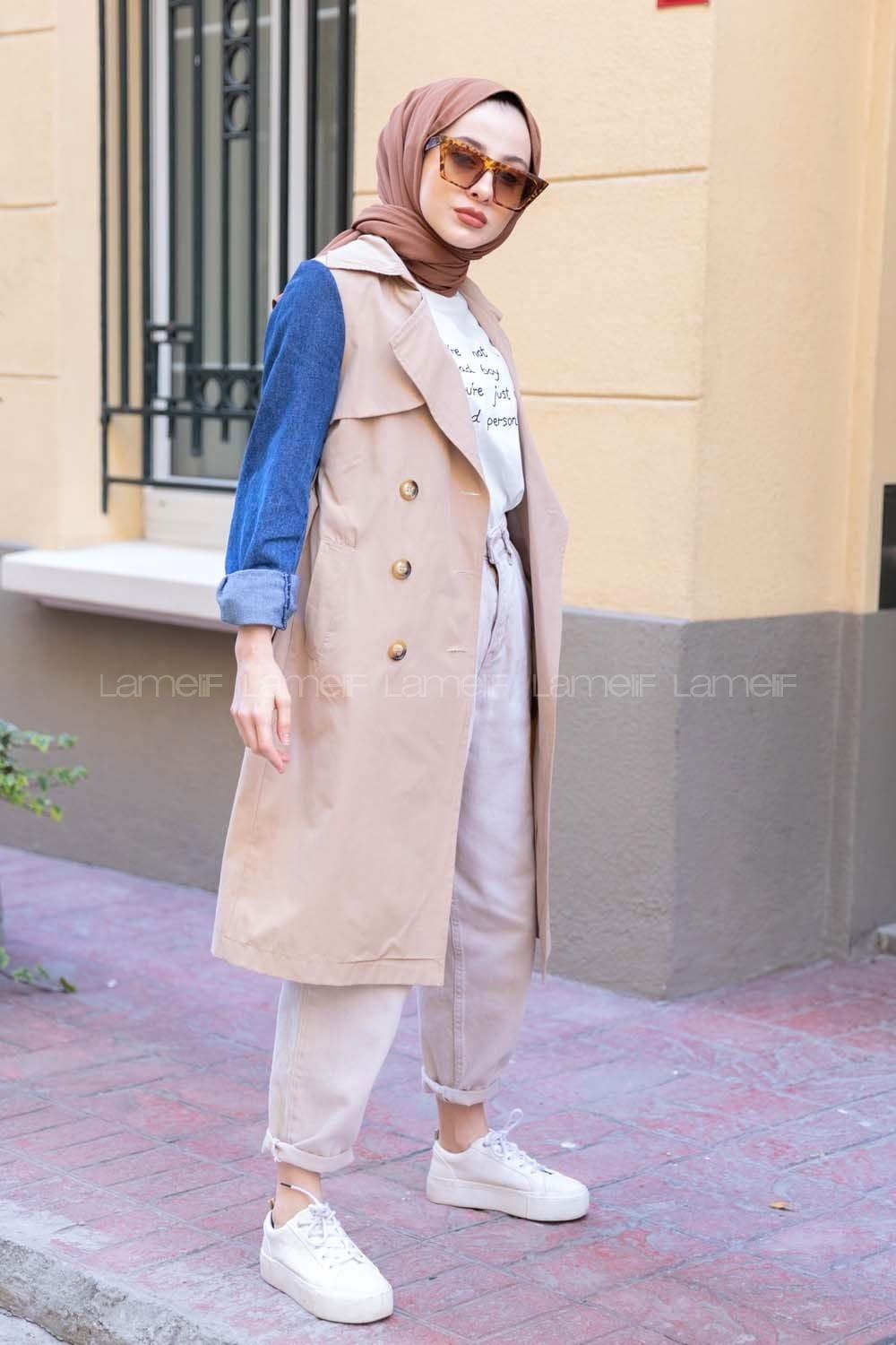 Modalamelif Kol Kot Detaylı Belden Bağlamalı Trenç Bej