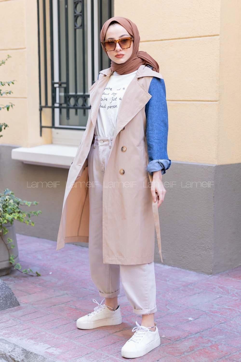 Modalamelif Kol Kot Detaylı Belden Bağlamalı Trenç Bej