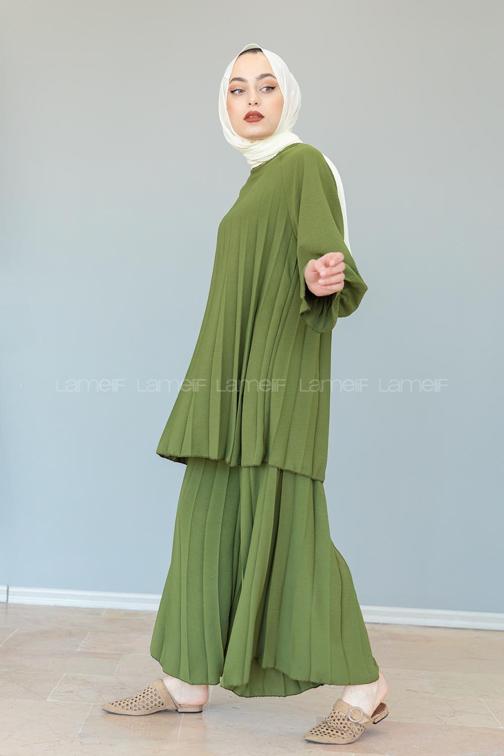 Modalamelif Pileli Ayrobin Takım Haki