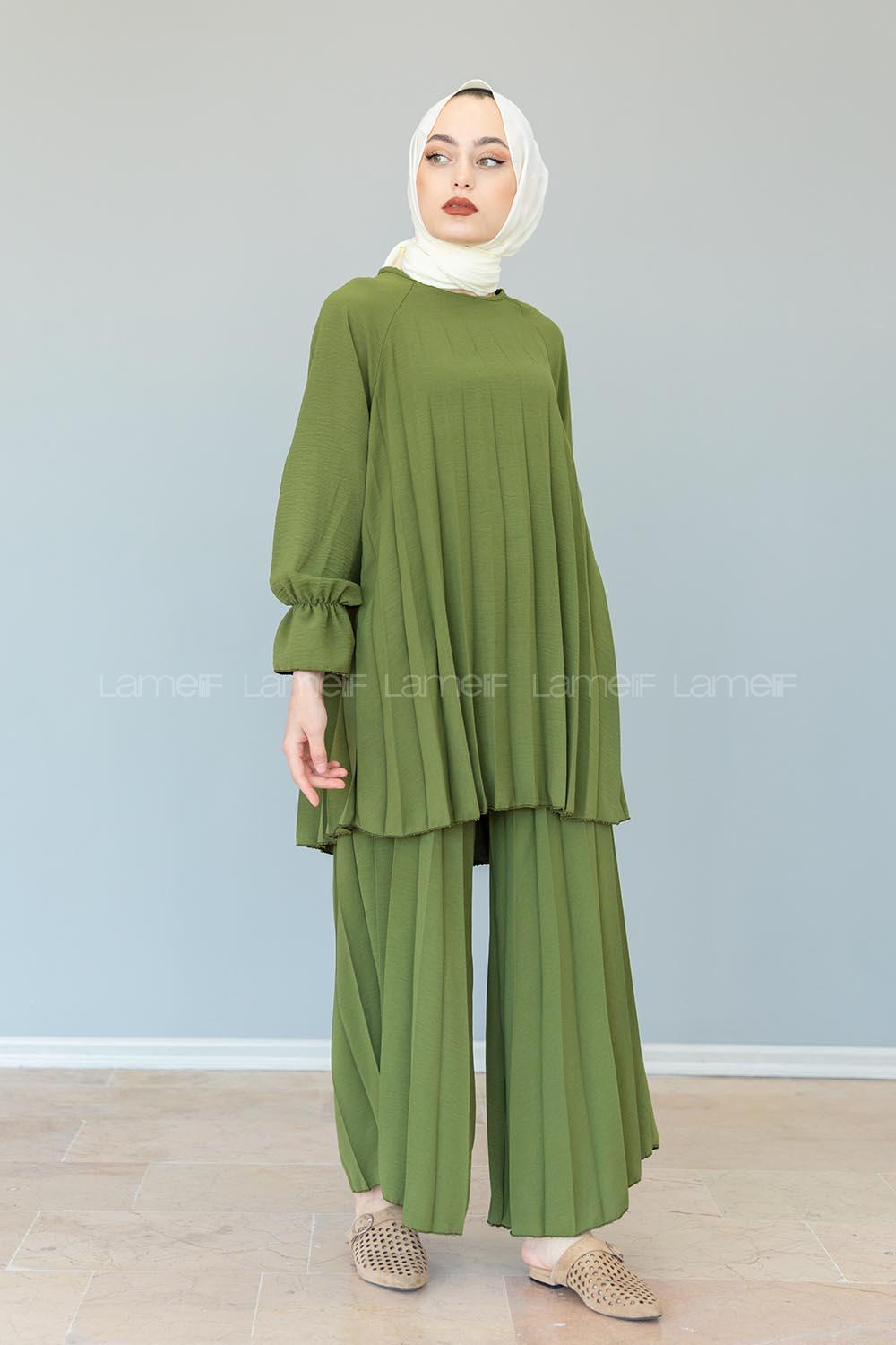 Modalamelif Pileli Ayrobin Takım Haki