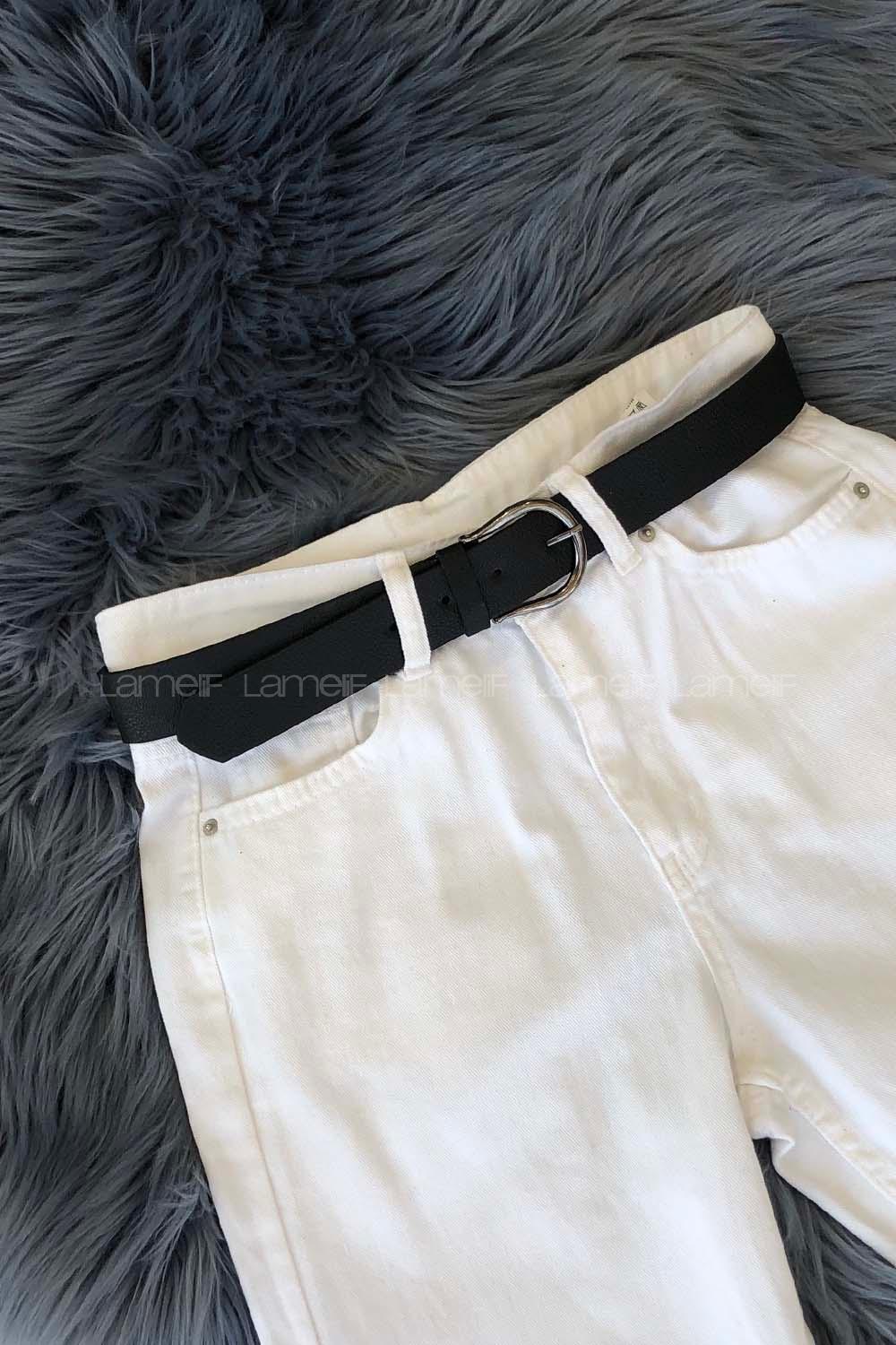 Modalamelif İnce Nal Tokalı Gümüş Kemer Siyah