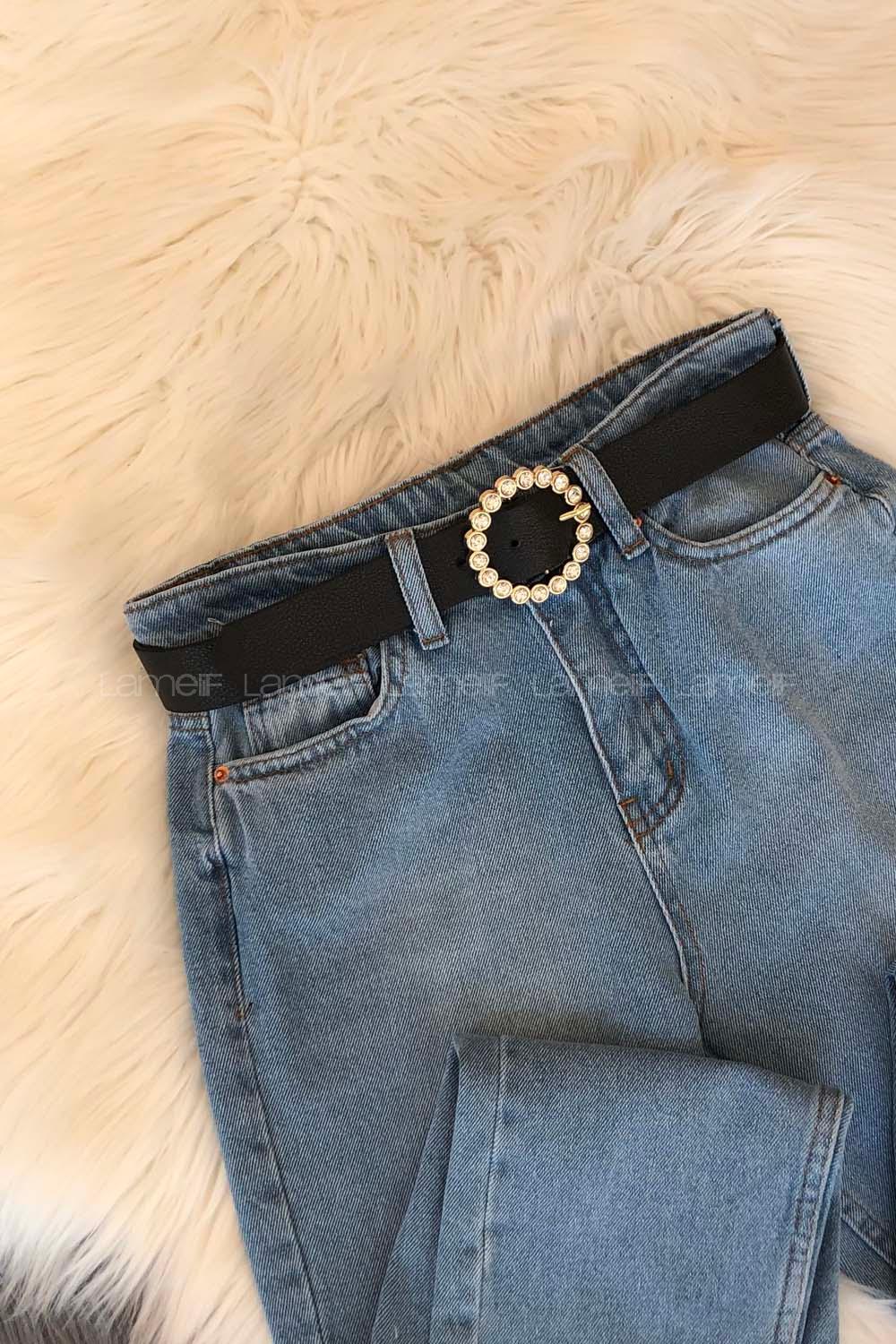 Modalamelif Yuvarlak Tokalı Taşlı Kemer Altın